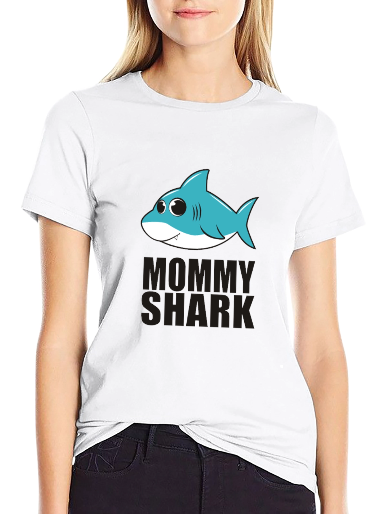 Black Mommy Shark Graphic Tee - Black Cotton T-Shirt view 9