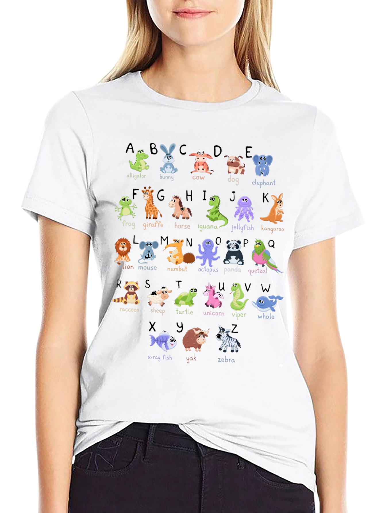Black Animal Alphabet T-Shirt - Fun Educational Design view 9