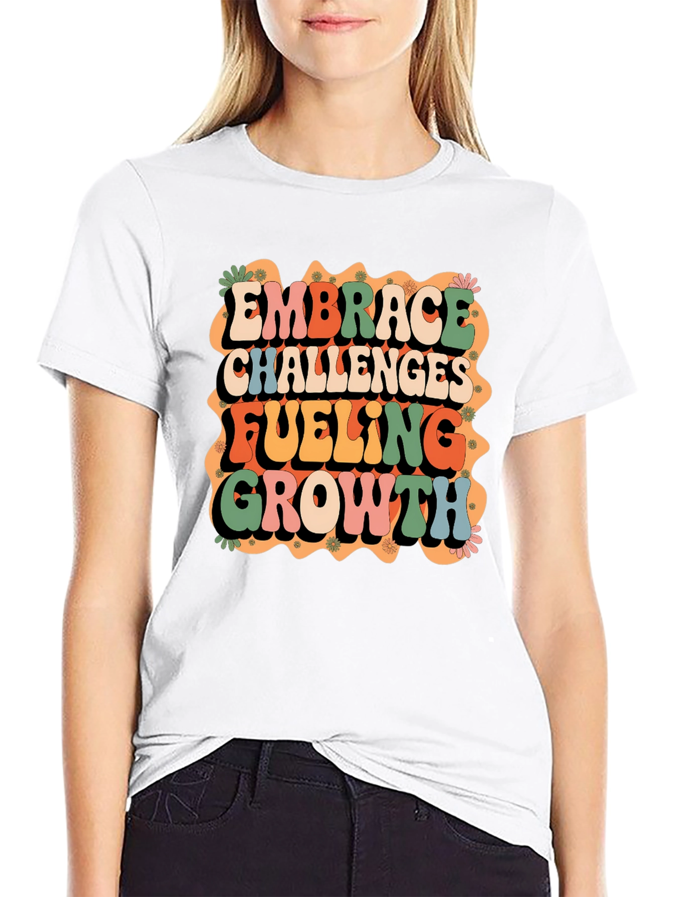 Black Retro Embrace Challenges Graphic Tee view 9