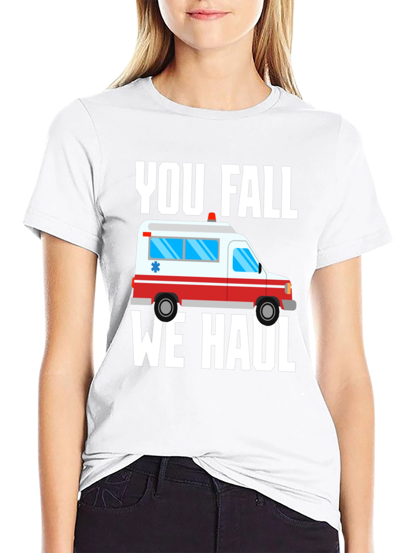 Black Funny Paramedic T-Shirt - You Fall We Haul Ambulance view 9