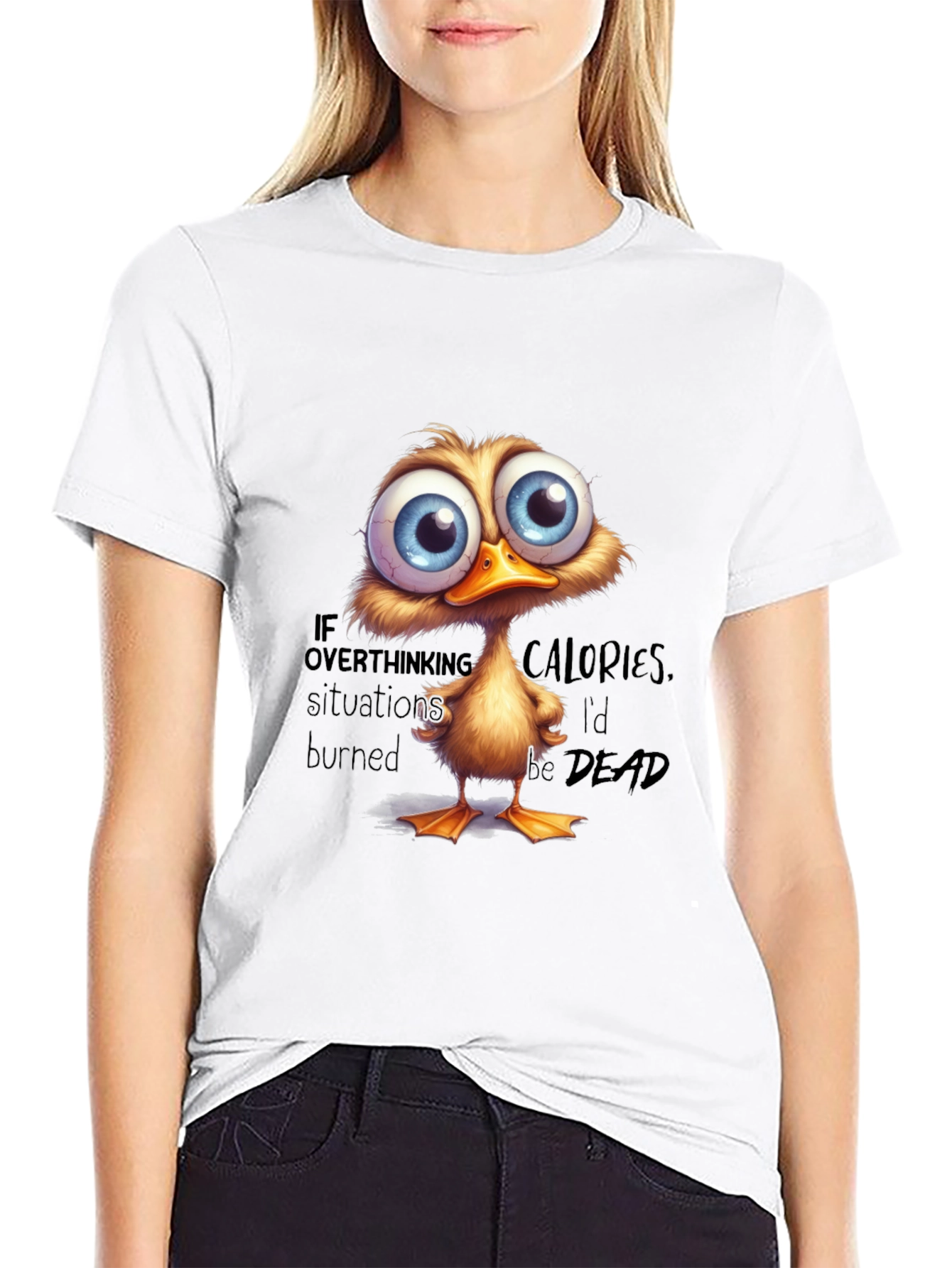 Black Funny Duck T-Shirt: If Overthinking Burned Calories view 9