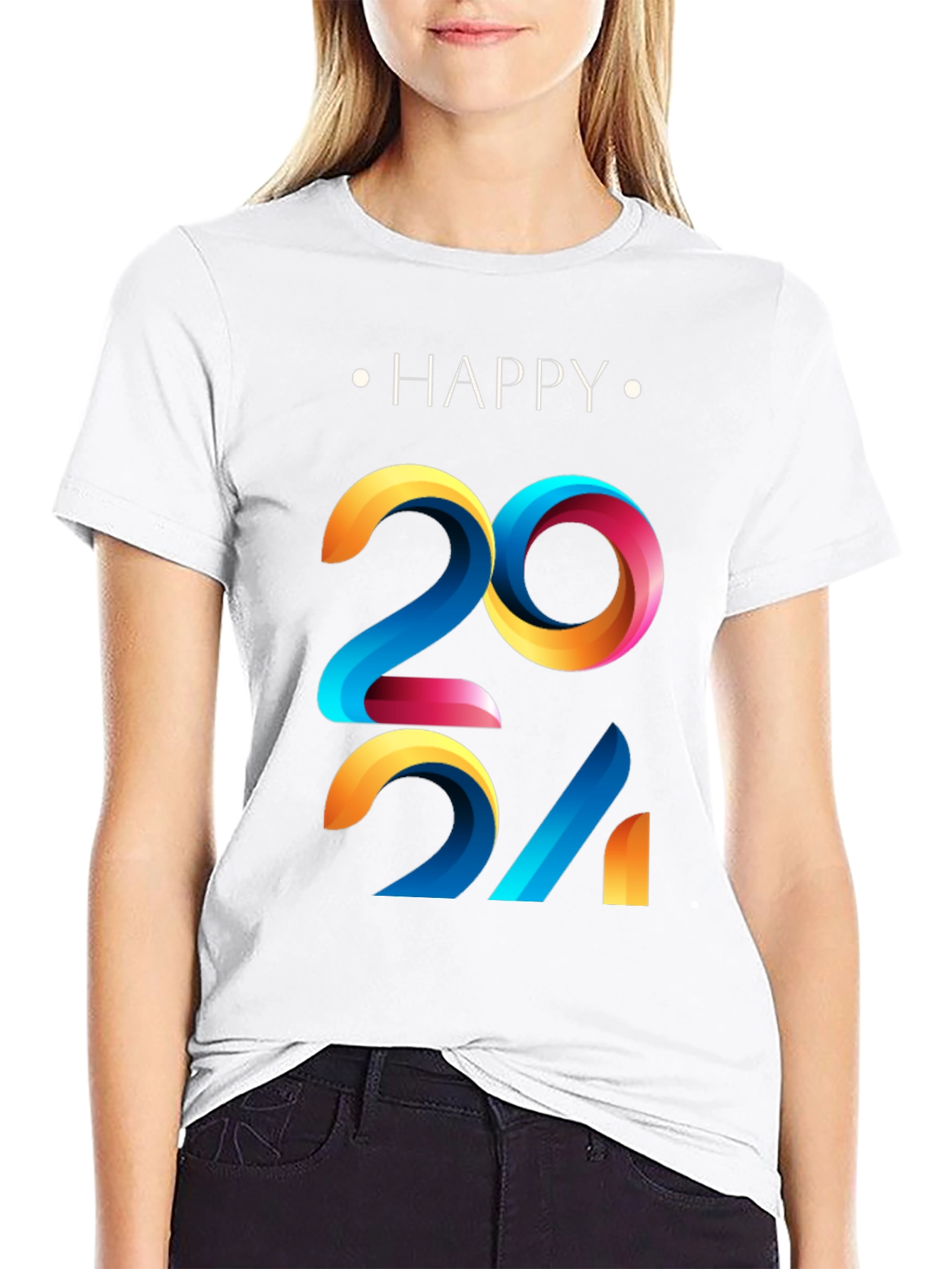 Black Happy 2024 Graphic Print Black T-Shirt view 9