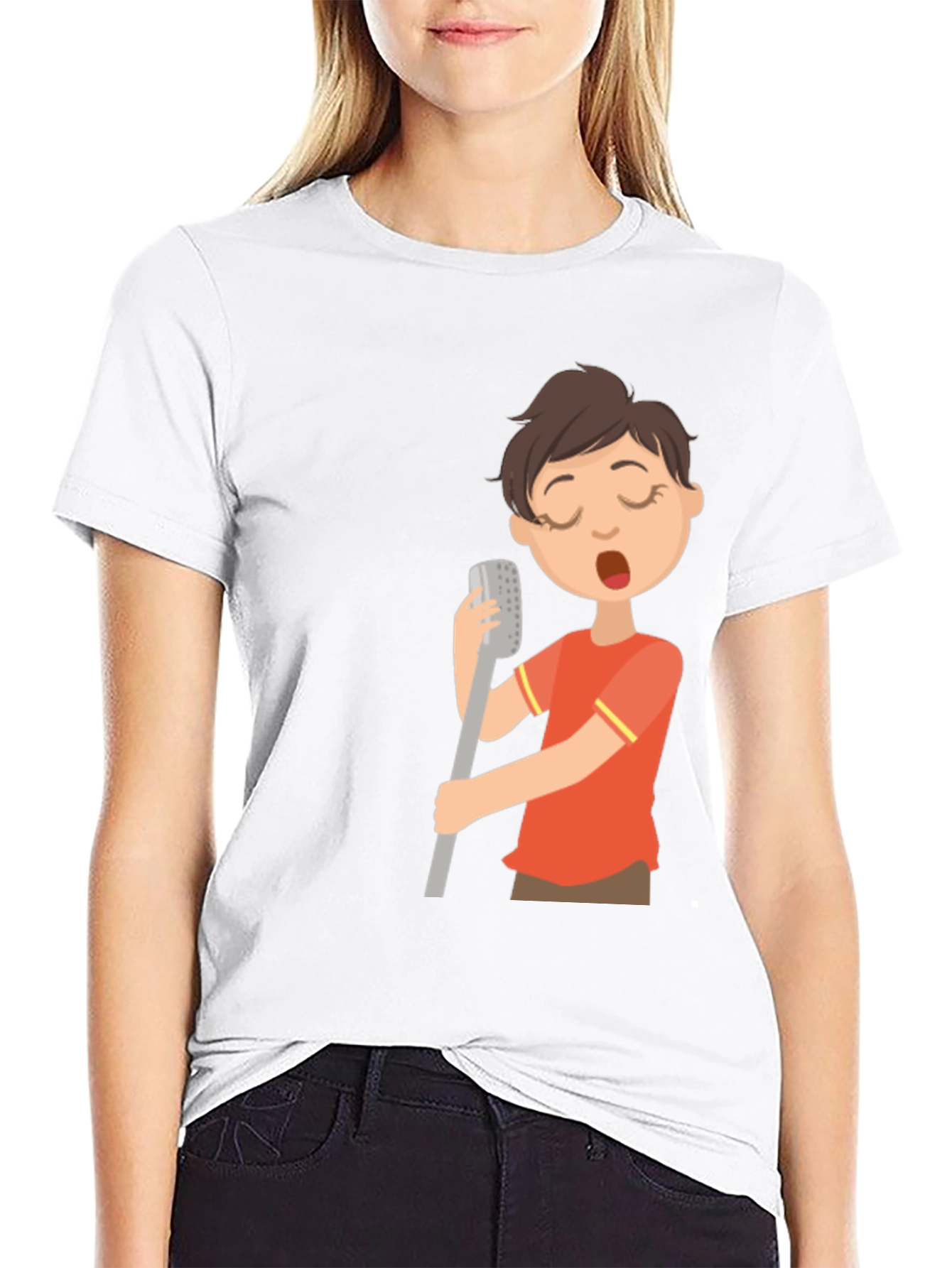 Black Singing Boy Graphic Tee - Black Cotton Blend T-Shirt view 9