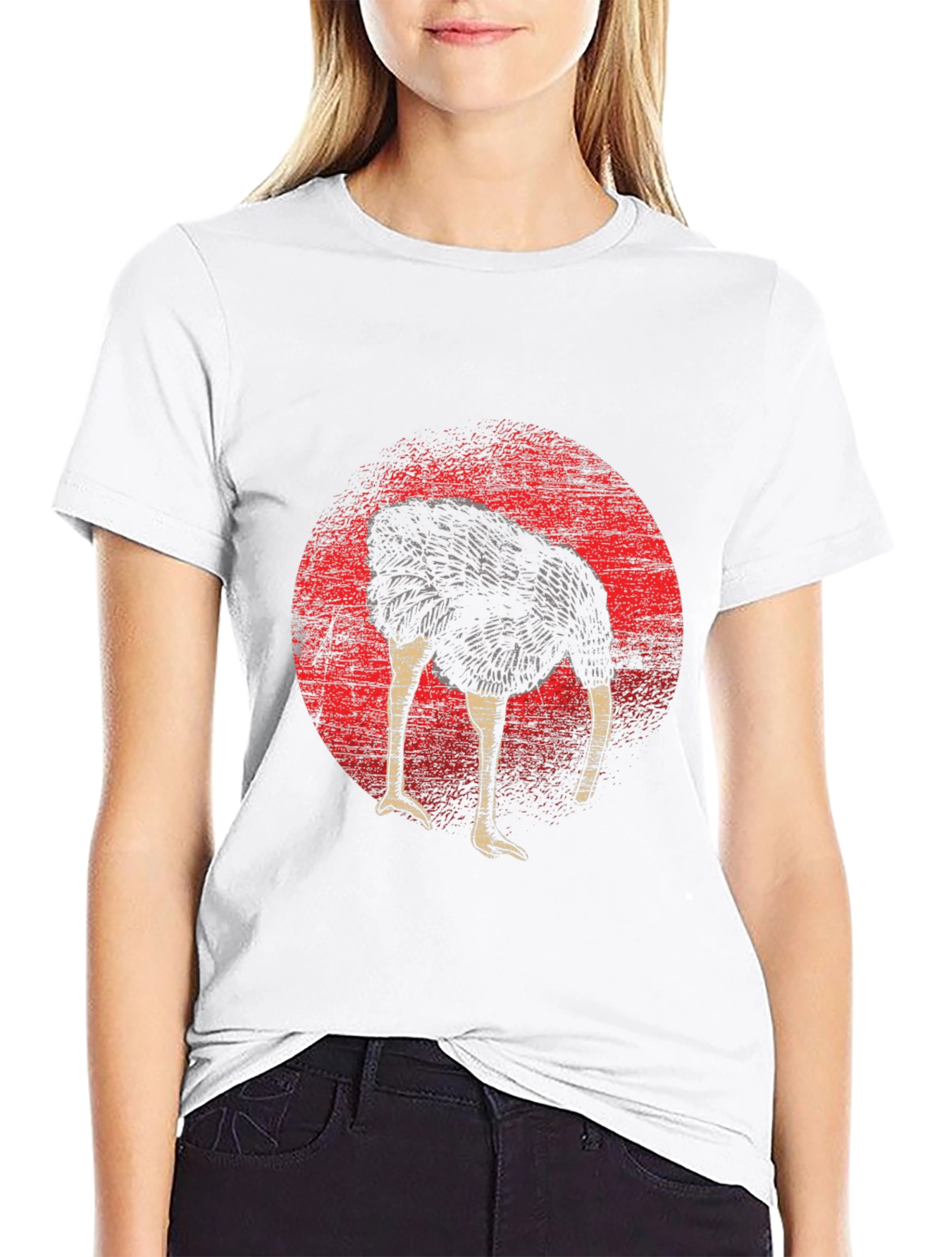 Black Ostrich Head in Sand Graphic Tee - Funny Graphic T-Shirt view 9