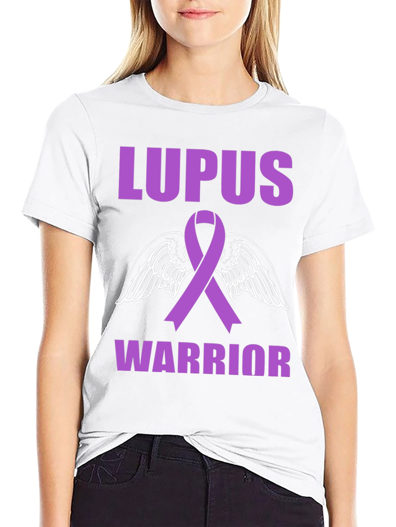 Lupus Warrior T-Shirt Purple Ribbon Angel Wings Support - 9