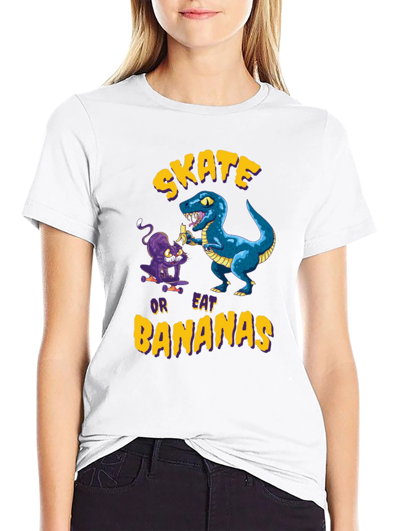 Black Skate or Eat Bananas Graphic Tee - Quirky Novelty T-Shirt view 9