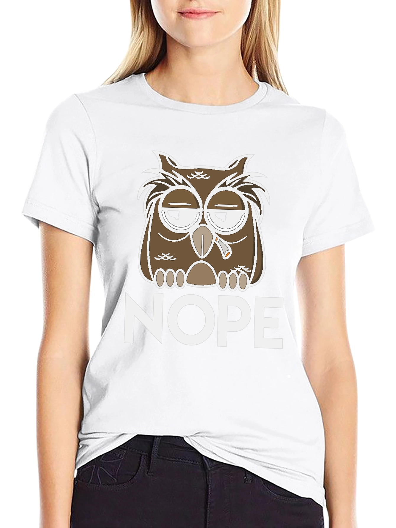 Black Nope Owl Graphic Tee - Funny Casual T-Shirt view 9