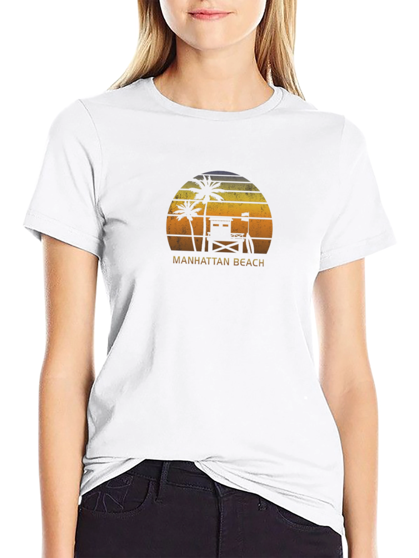 Black Manhattan Beach Retro Sunset Black T-Shirt view 9