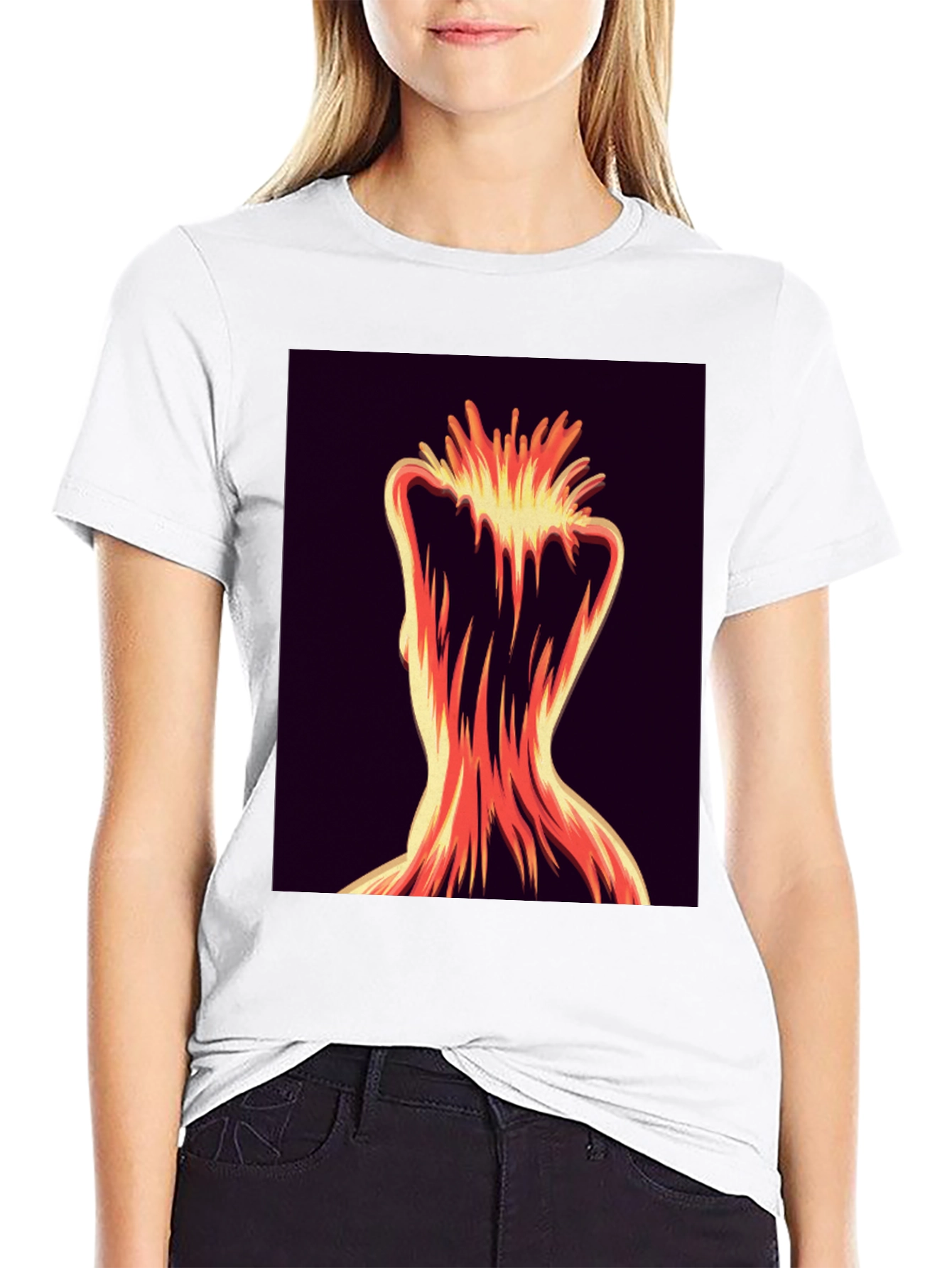 Black Abstract Fiery Figure Tee - Bold Graphic Print view 9