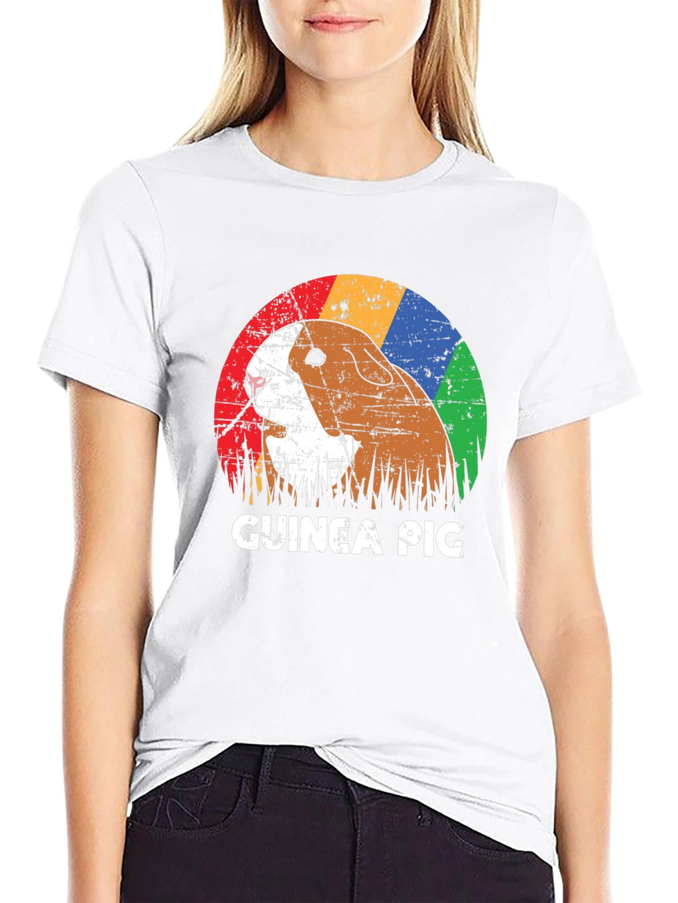 Black Retro Guinea Pig Graphic T-Shirt - Unisex view 9