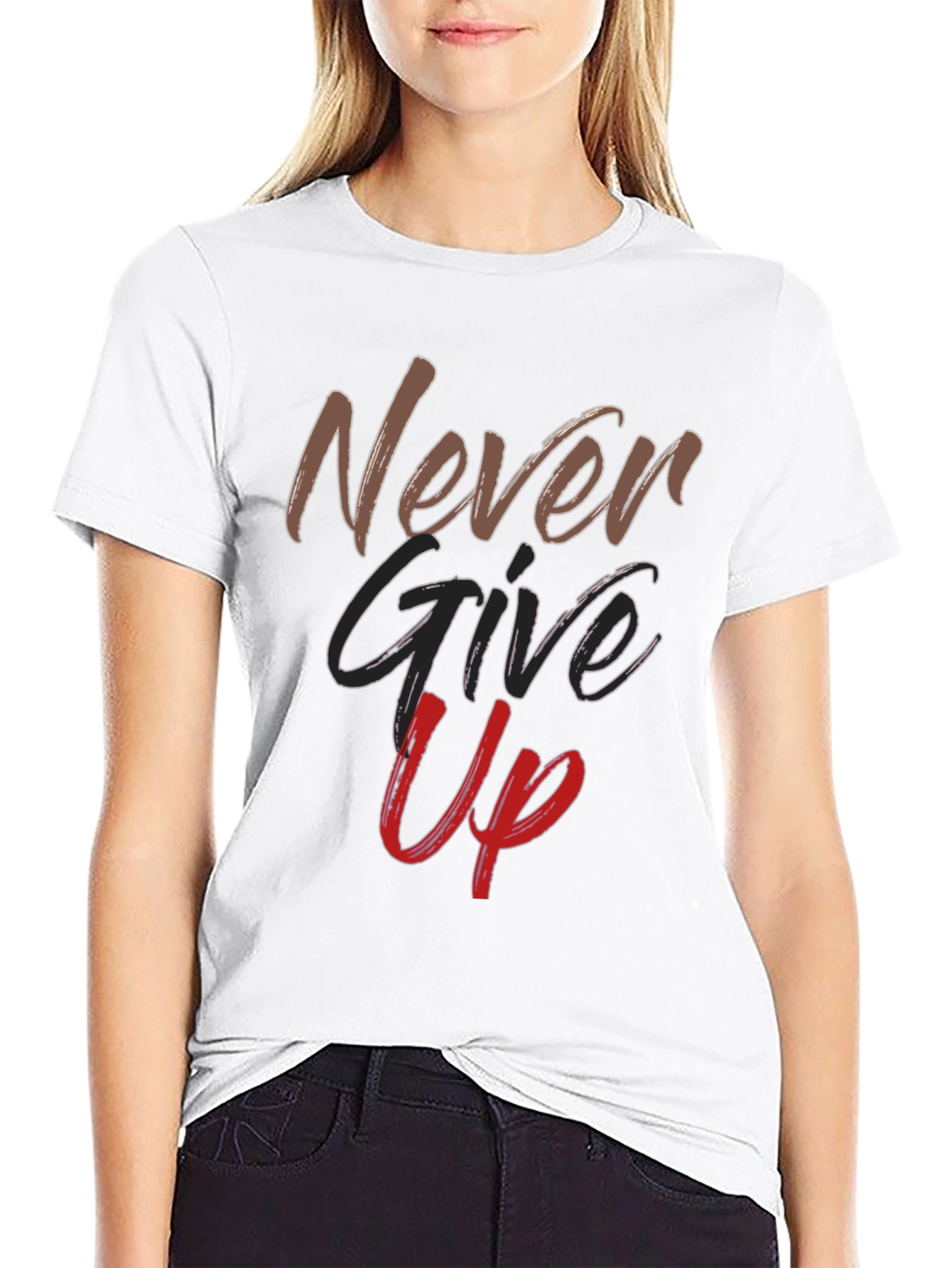 Black Never Give Up Graphic Tee - Motivational Shirt view 9
