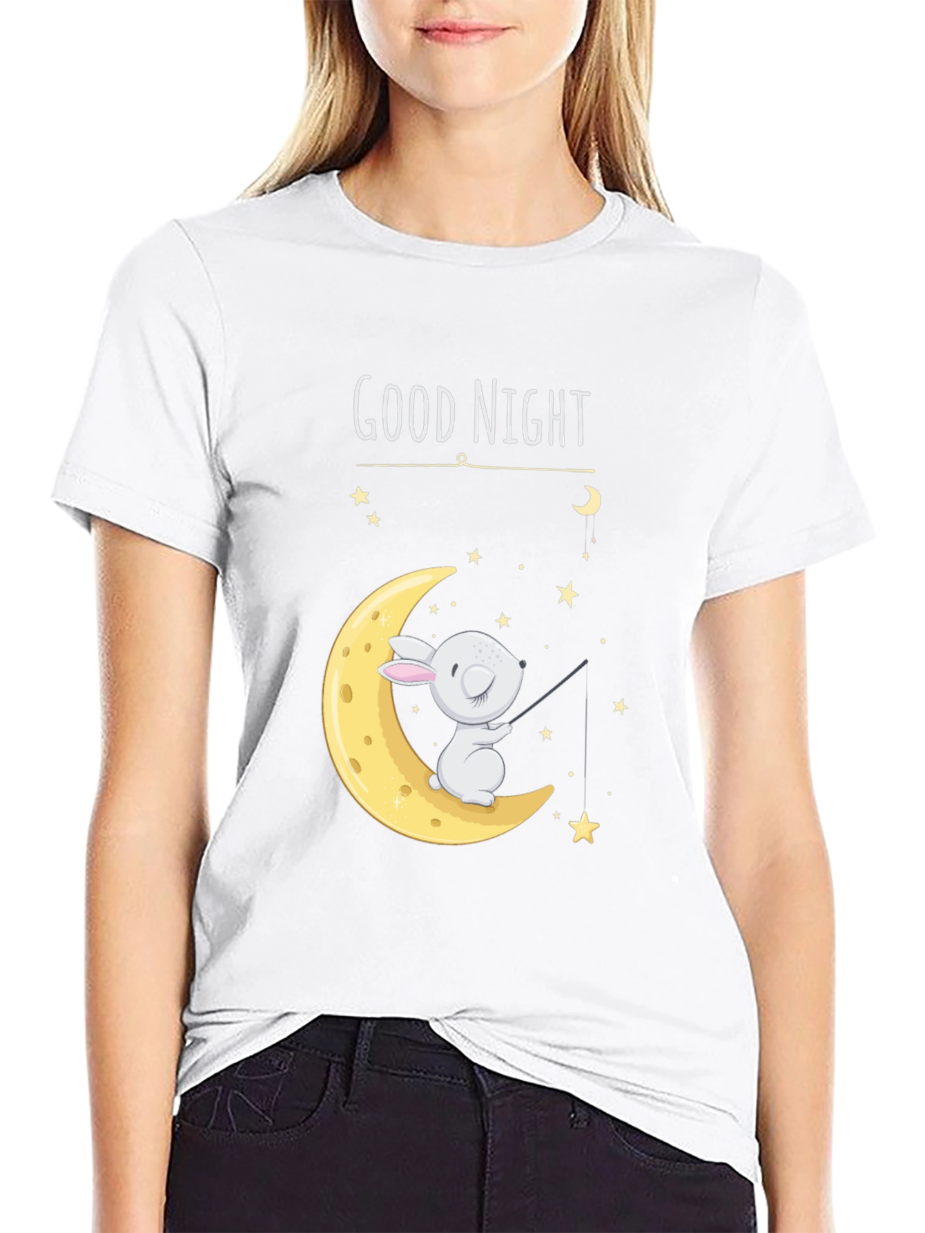Black Good Night Moon Bunny Graphic Tee view 9