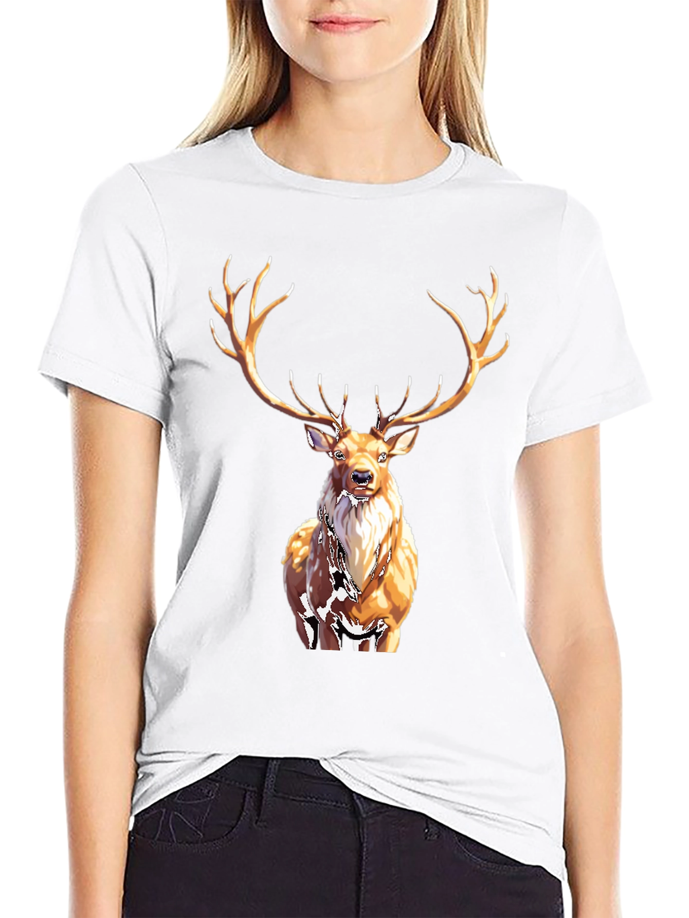 Black Majestic Deer Graphic Tee - Black Cotton T-Shirt view 9