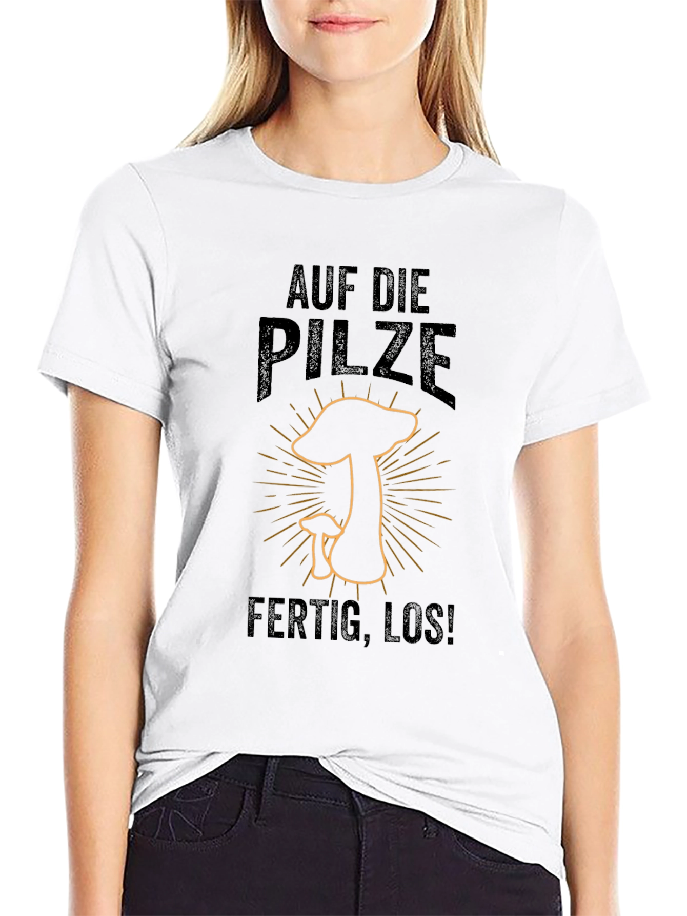 Black Auf Die Pilze - Ready to Hunt Mushrooms T-Shirt view 9