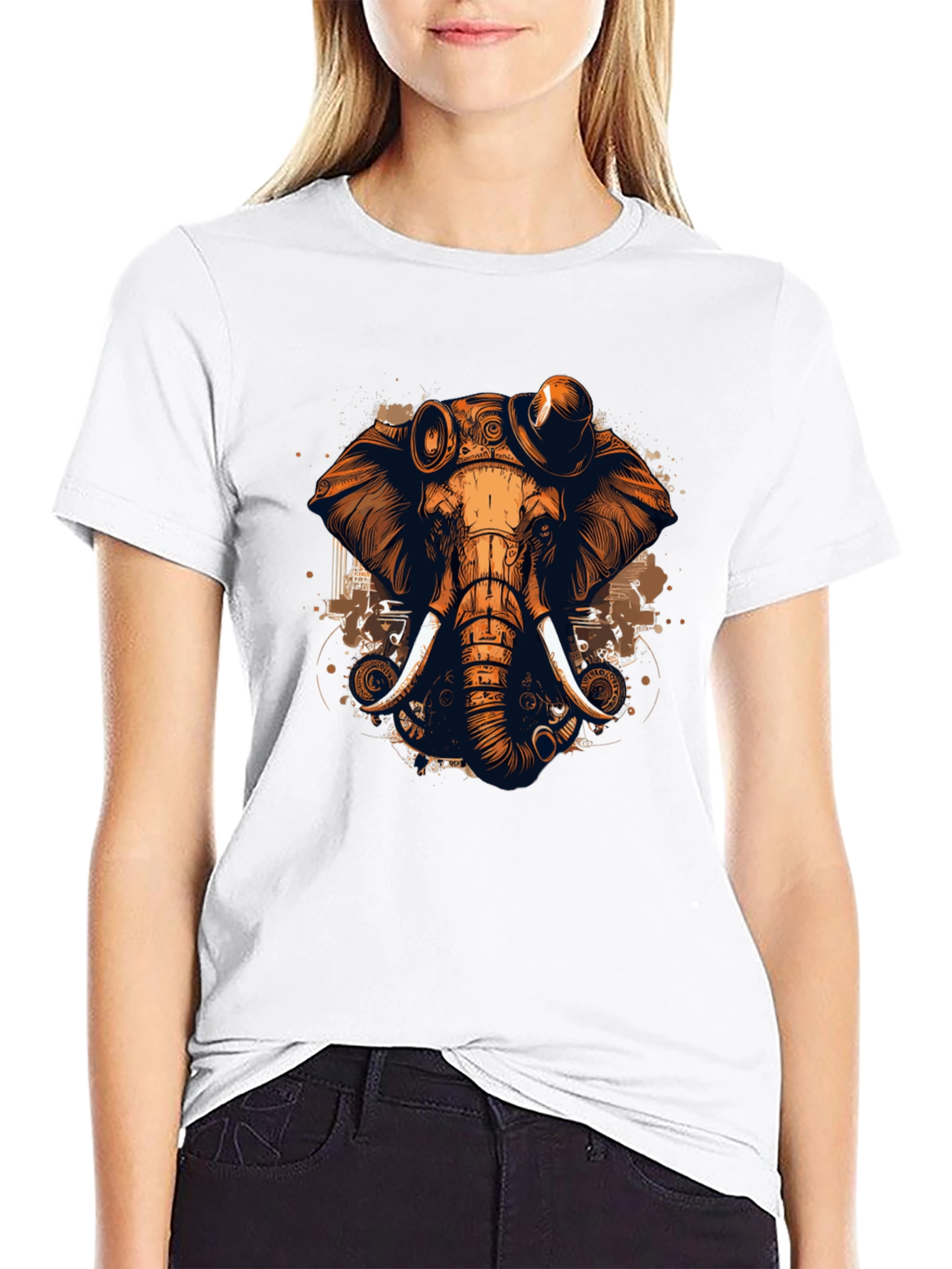 Black Steampunk Elephant Graphic Tee - Unique Design view 9