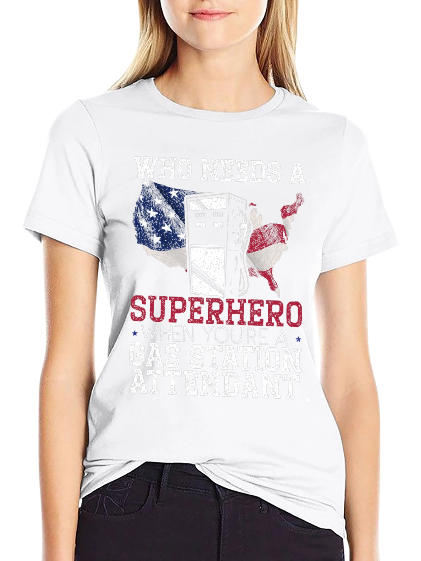 Black Gas Station Attendant Superhero Graphic T-Shirt view 9