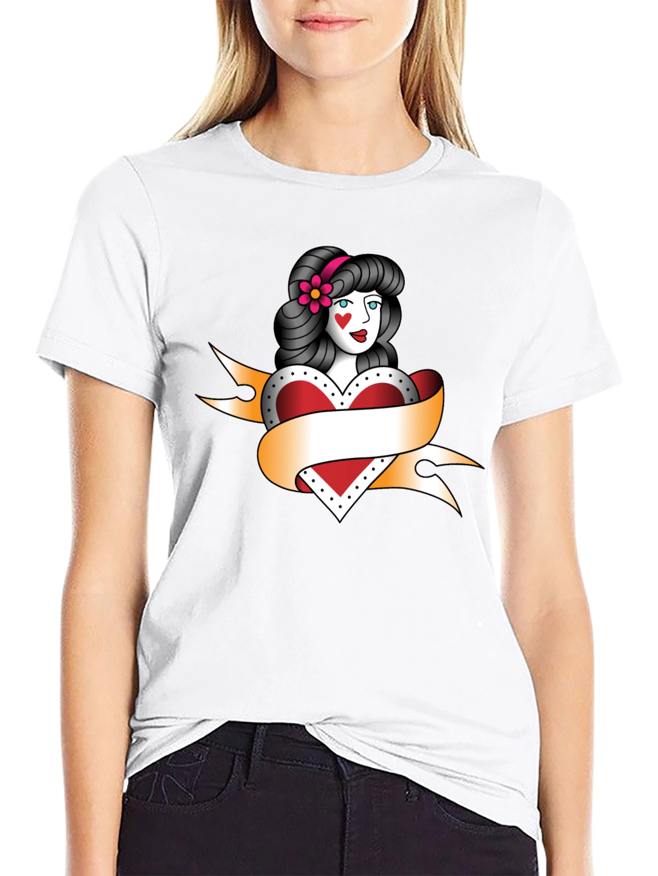 Black Vintage Tattoo Style Heart Woman Black T-Shirt view 9