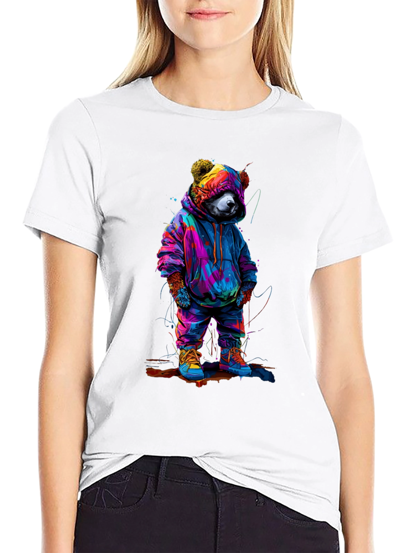 Black Cool Bear Graphic Tee - Trendy Streetwear view 9