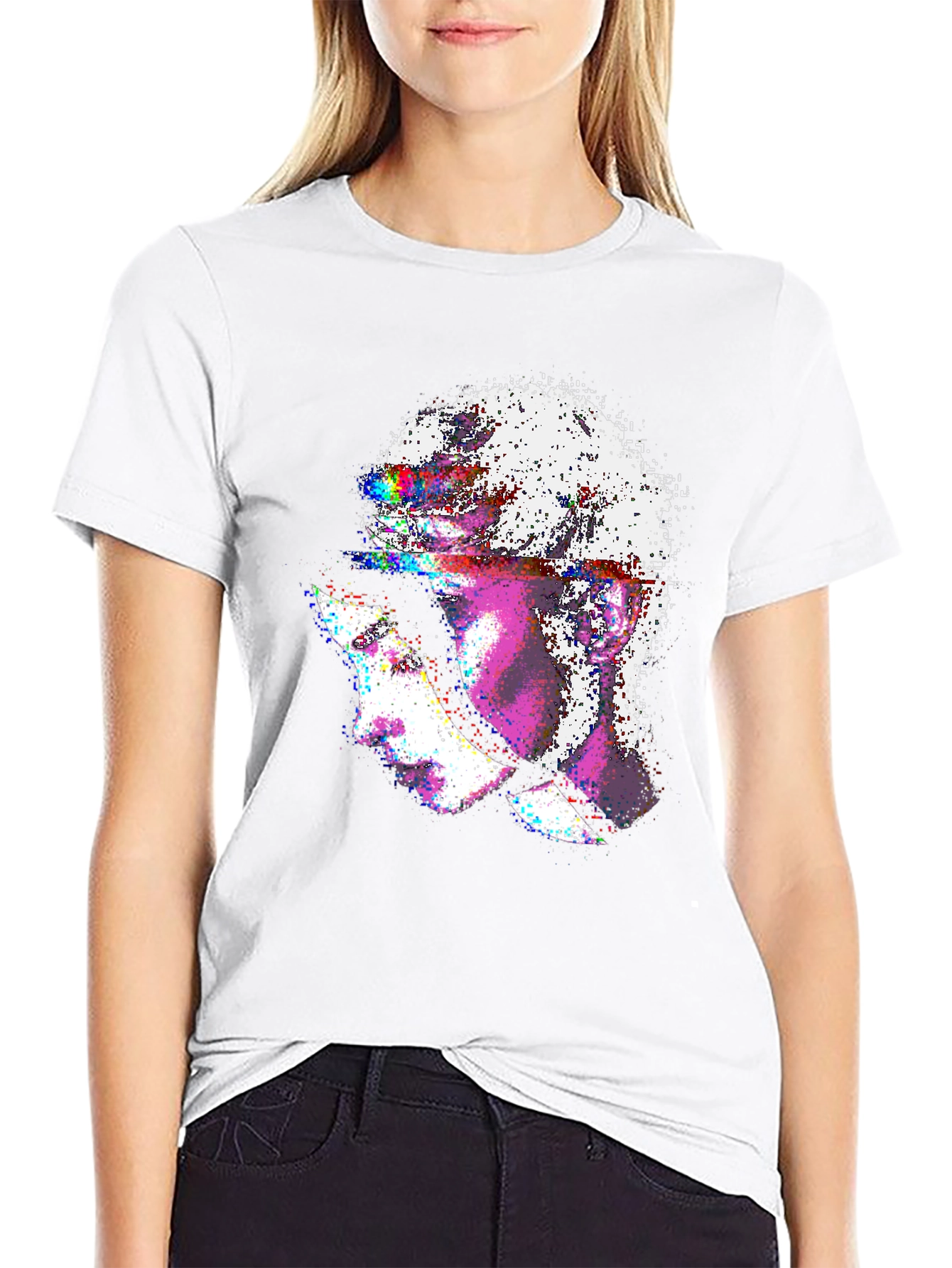 Black Abstract Glitch Art Graphic Tee - Stylish Black T-Shirt view 9