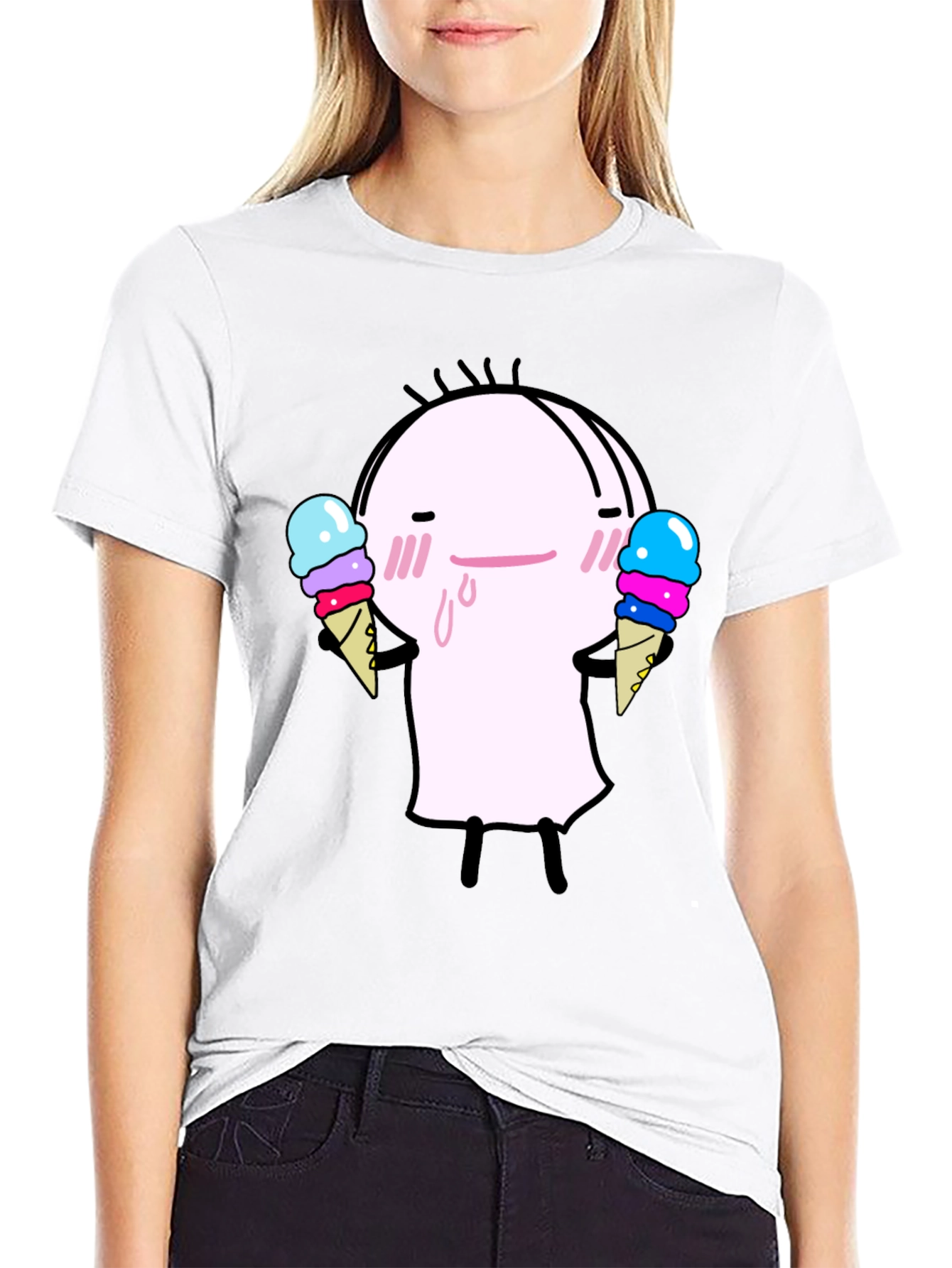 Black Cute Ice Cream Character Black T-Shirt view 9