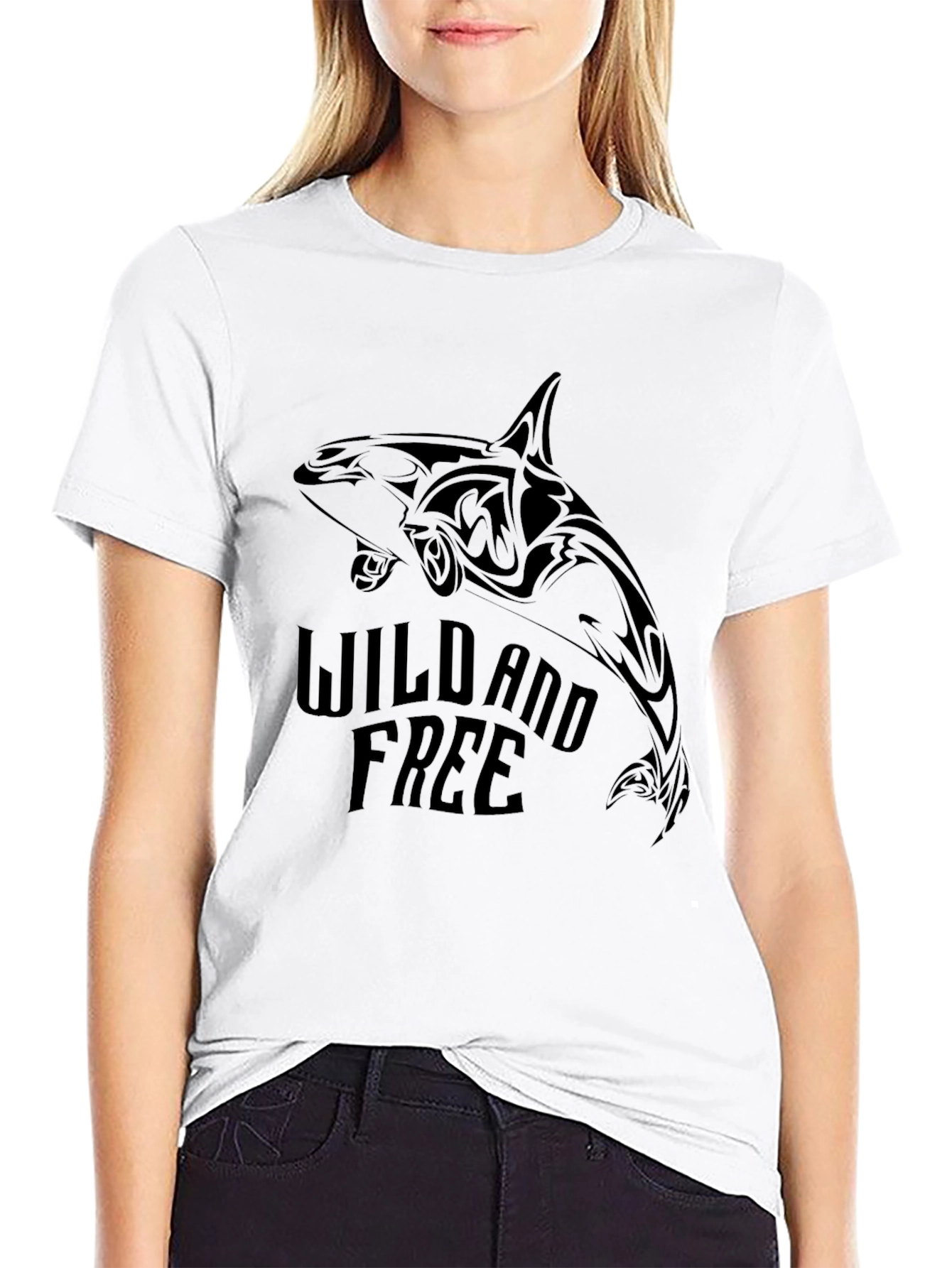 Black Wild and Free Orca Graphic Tee - Black Cotton T-Shirt view 9