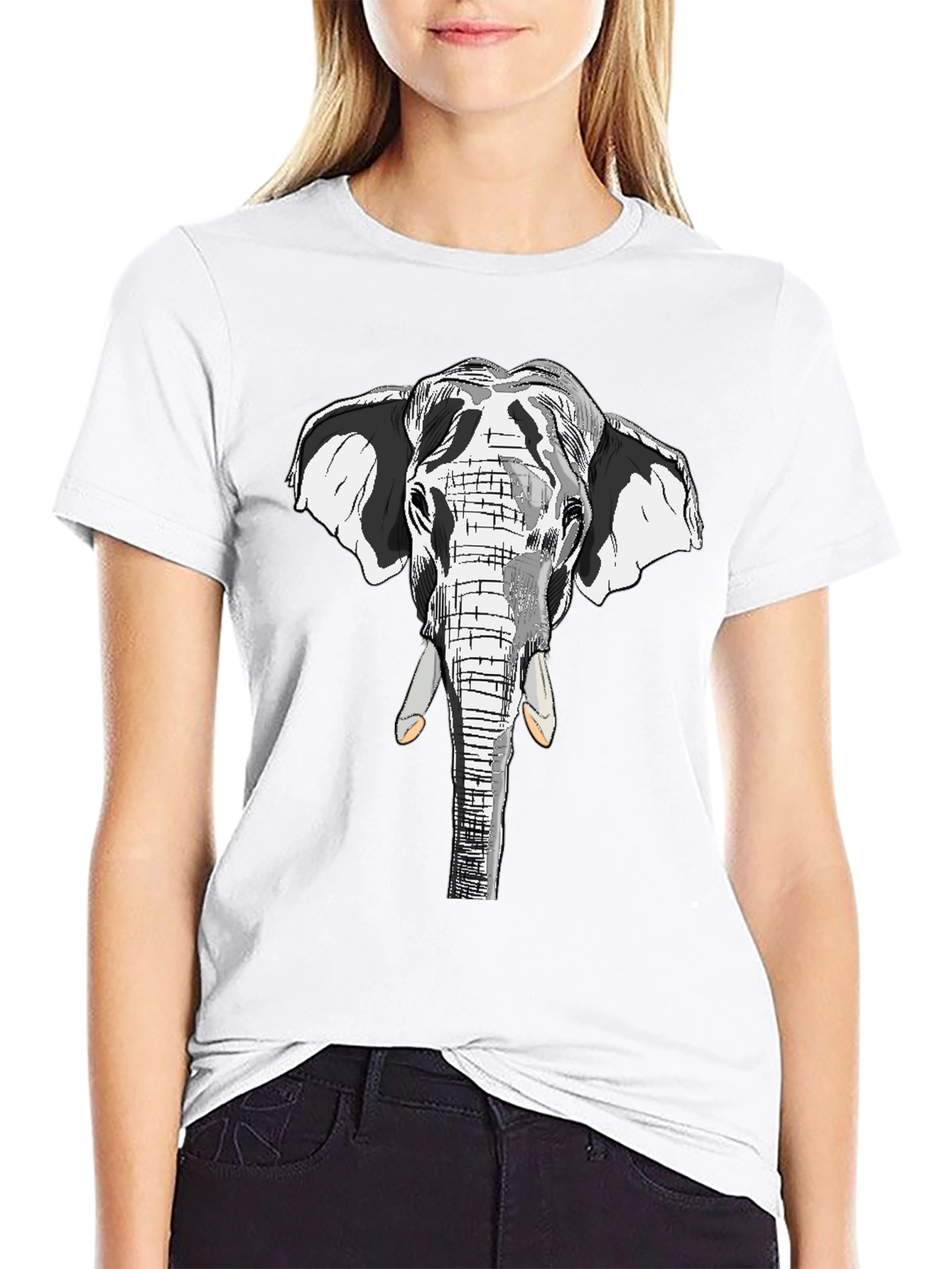 Black Elephant Graphic Print Black Cotton Tee view 9