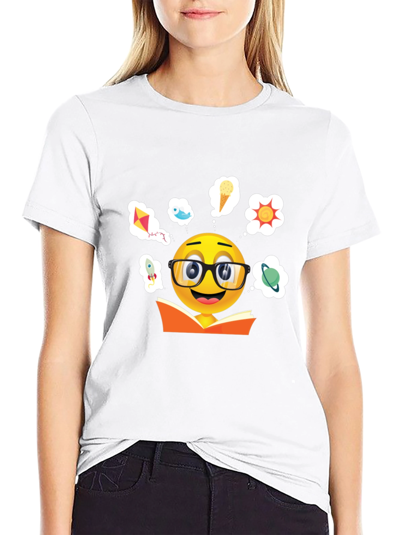 Black Bookworm Emoji Graphic T-Shirt view 9