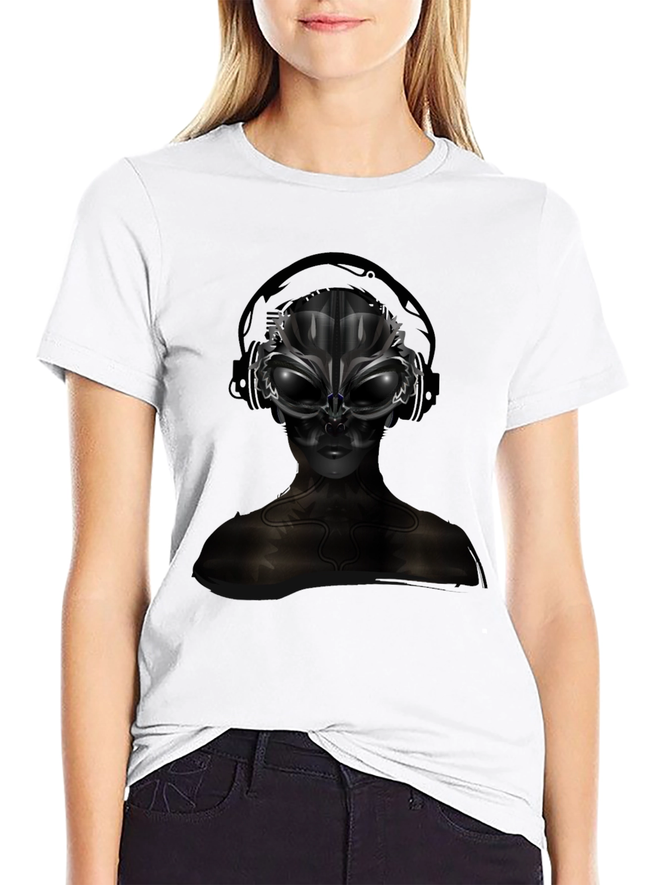 Black Alien DJ Black T-Shirt - Futuristic Graphic Tee view 9