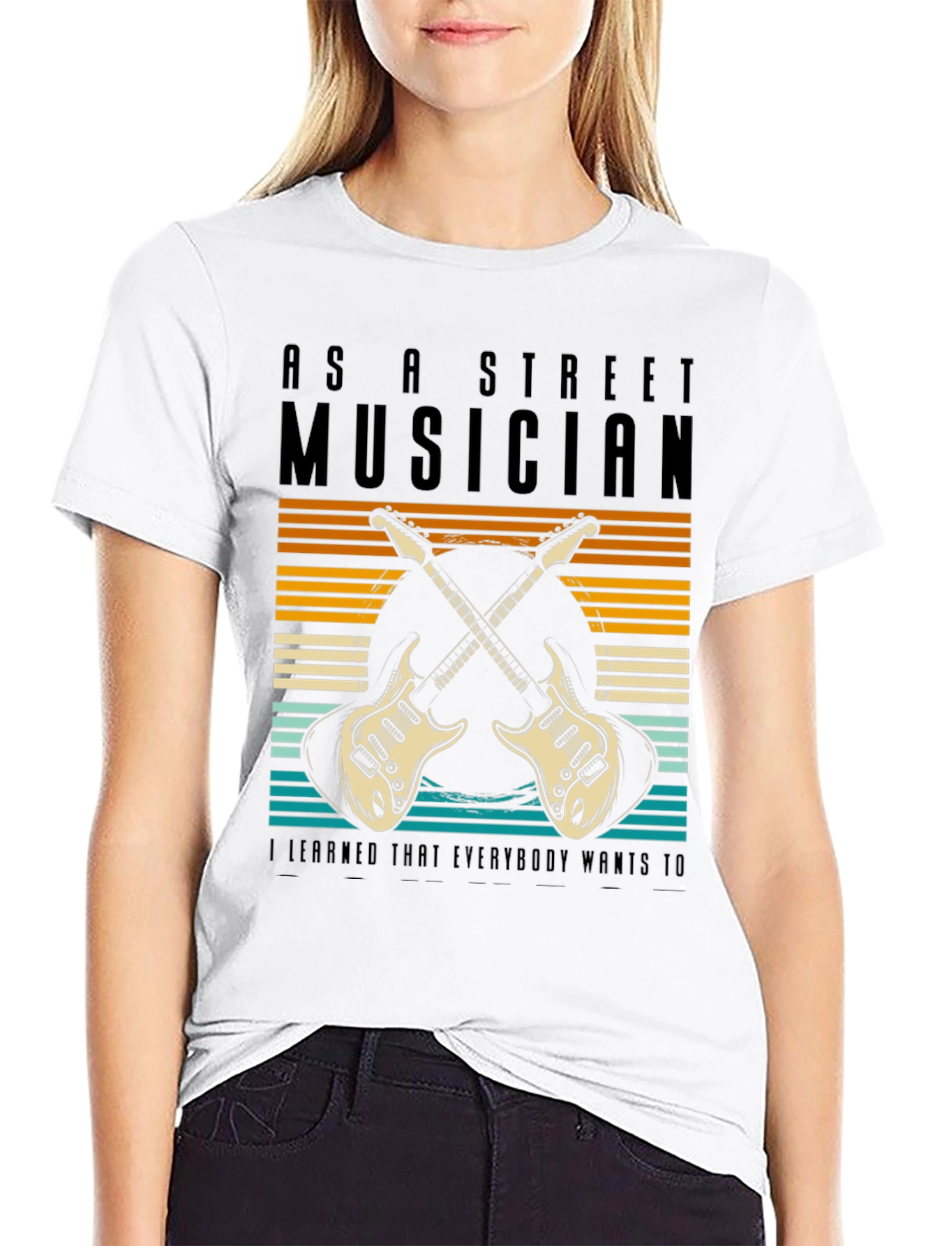 Black Street Musician Guitar T-Shirt view 9