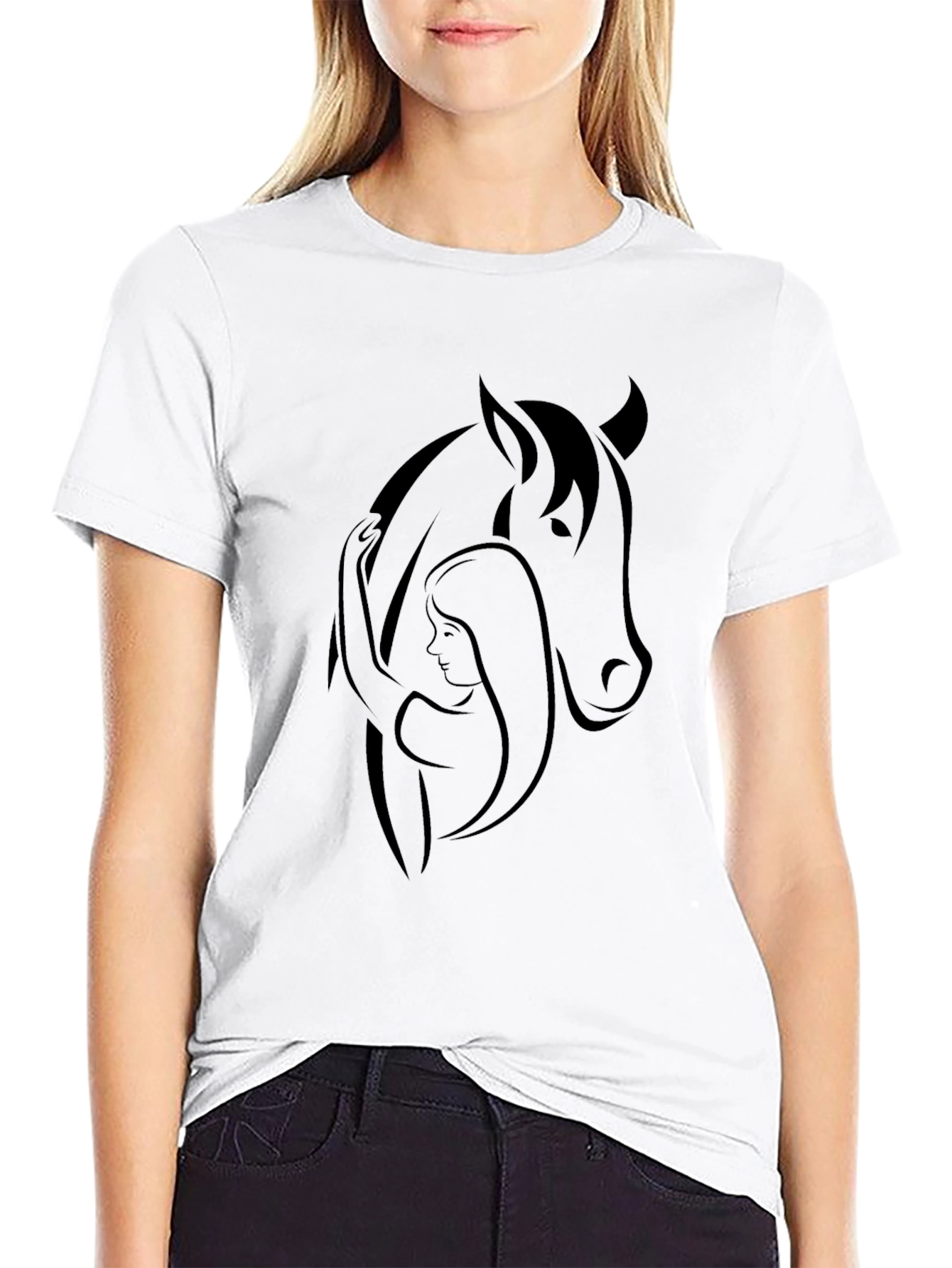 Black Black Horse and Woman Graphic Tee view 9