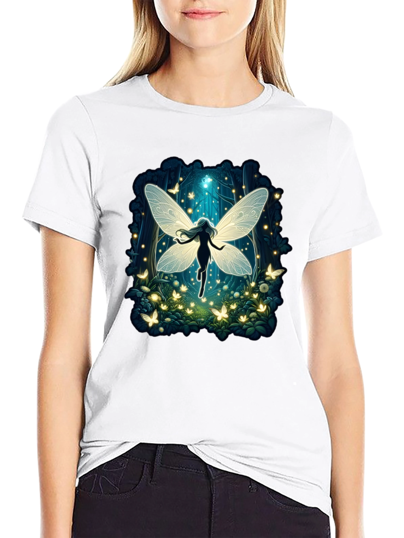 Black Fairy Tale Tee: Enchanted Forest Graphic T-Shirt view 9