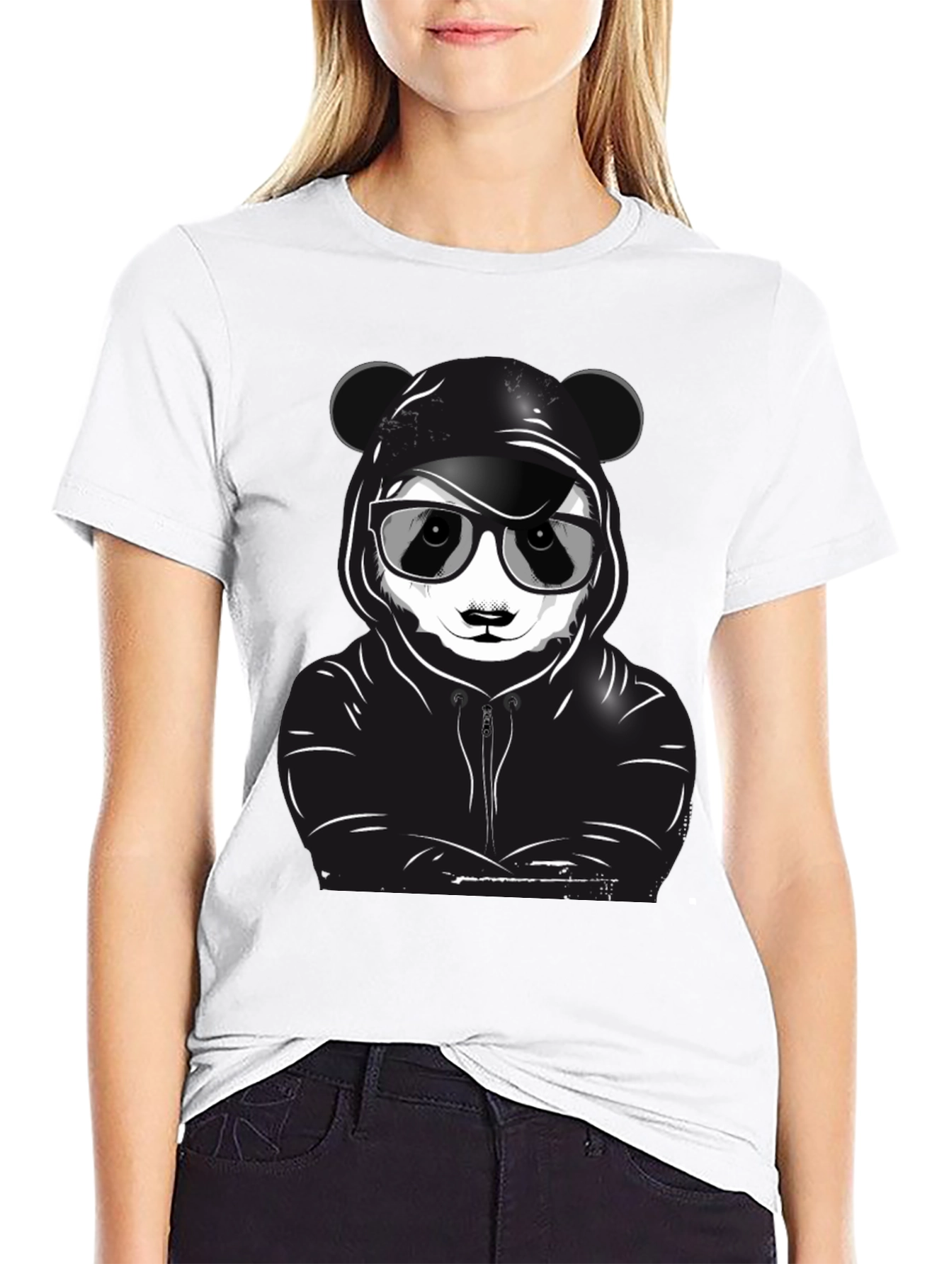 Black Cool Panda Graphic T-Shirt - Black Crew Neck Tee view 9