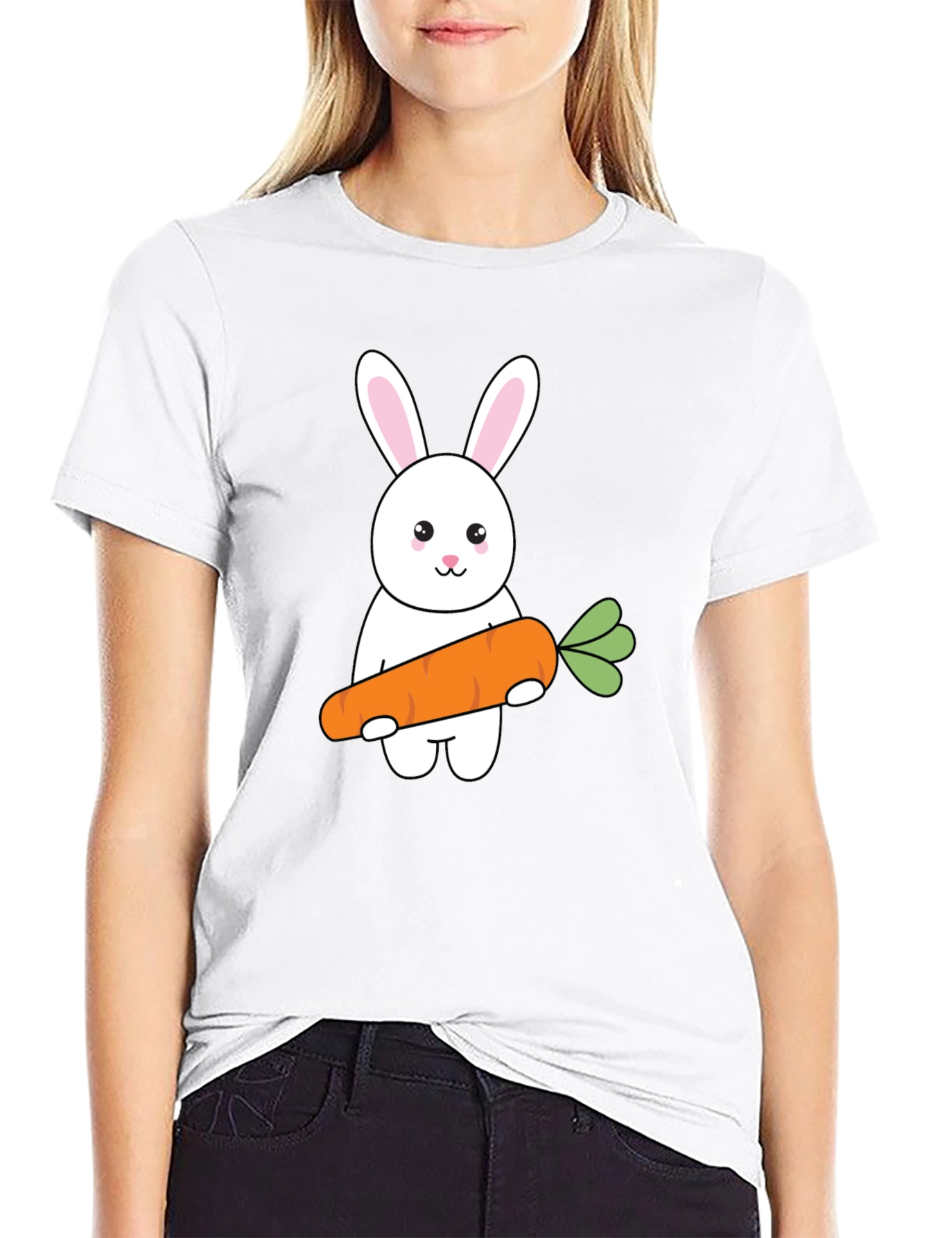 Black Bunny & Carrot Graphic Tee - Black Cotton T-Shirt view 9