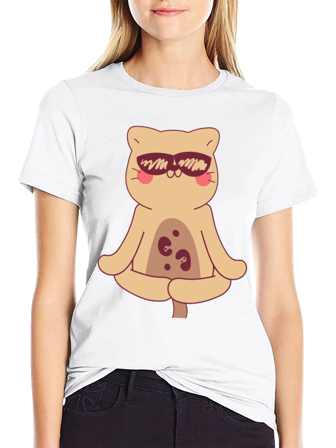 Black Cool Cat Meditating T-Shirt view 9