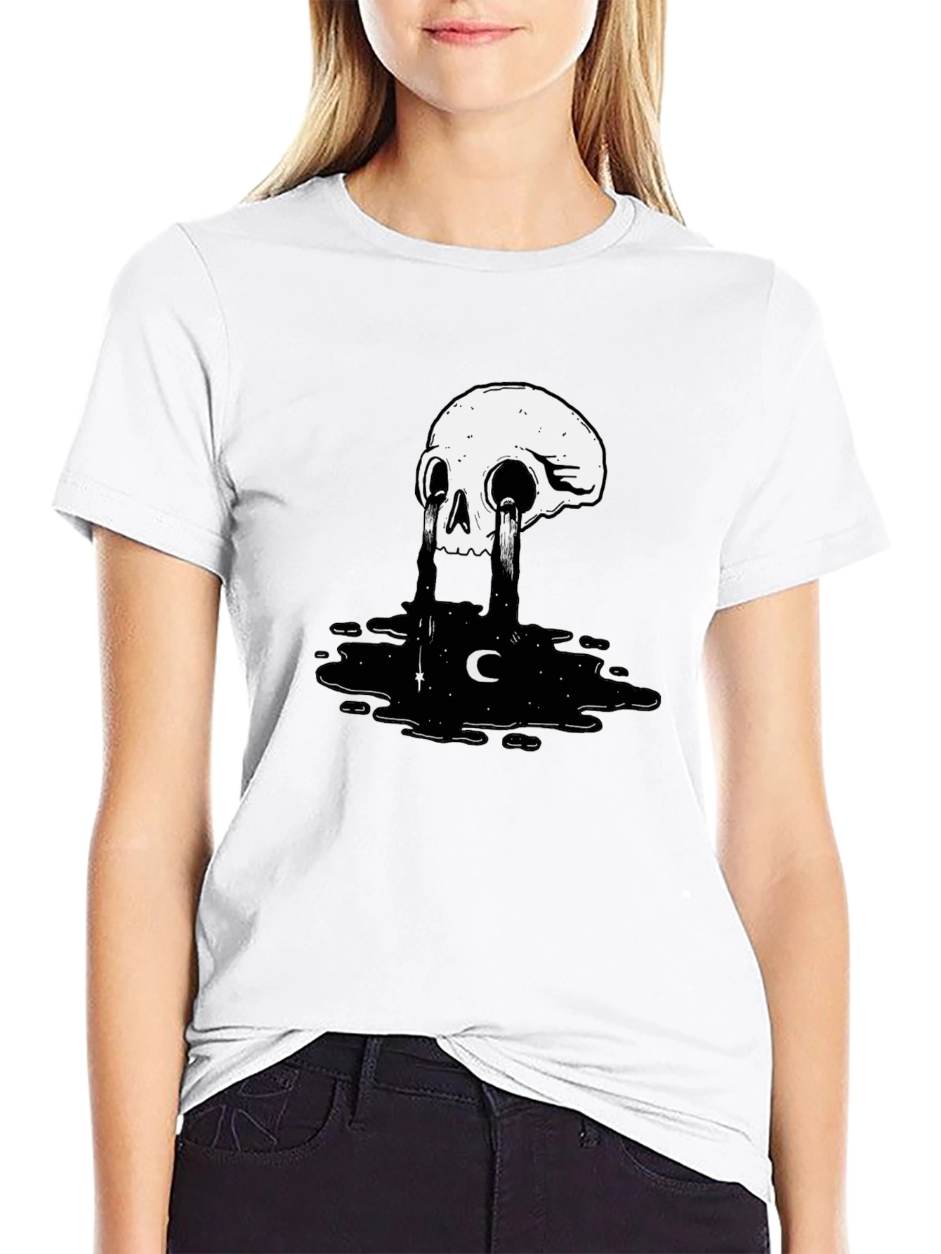 Black Skull Tears Graphic Tee - Black Cotton Blend view 9