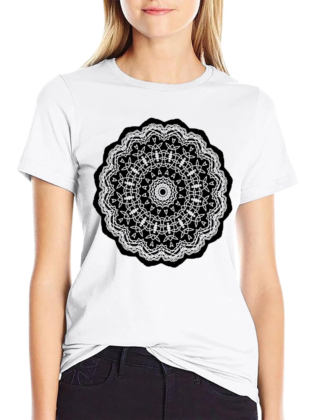 Mandala Print Black T-Shirt - 9