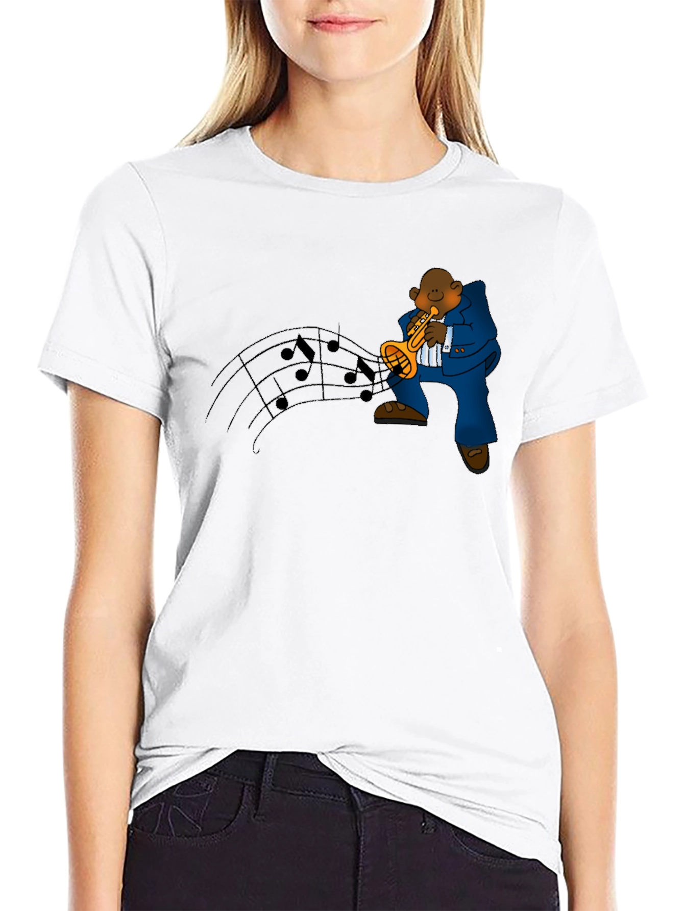 Black Jazz Trumpet Player Graphic Tee - Black view 9