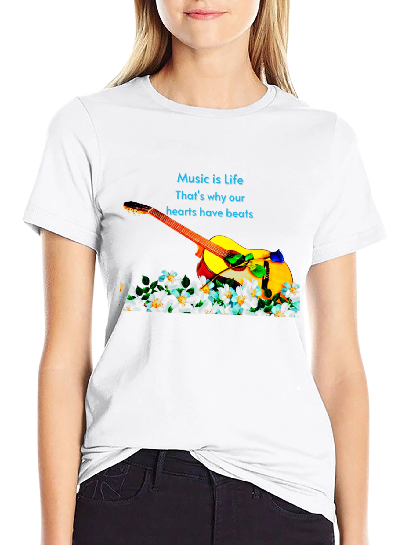 Black Music is Life Guitar Graphic Black T-Shirt view 9