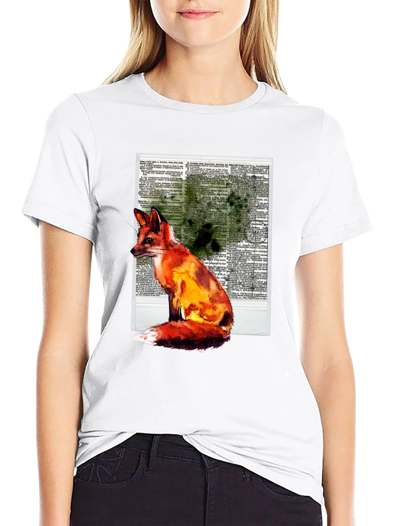Black Fox Watercolor Graphic Print T-Shirt view 9