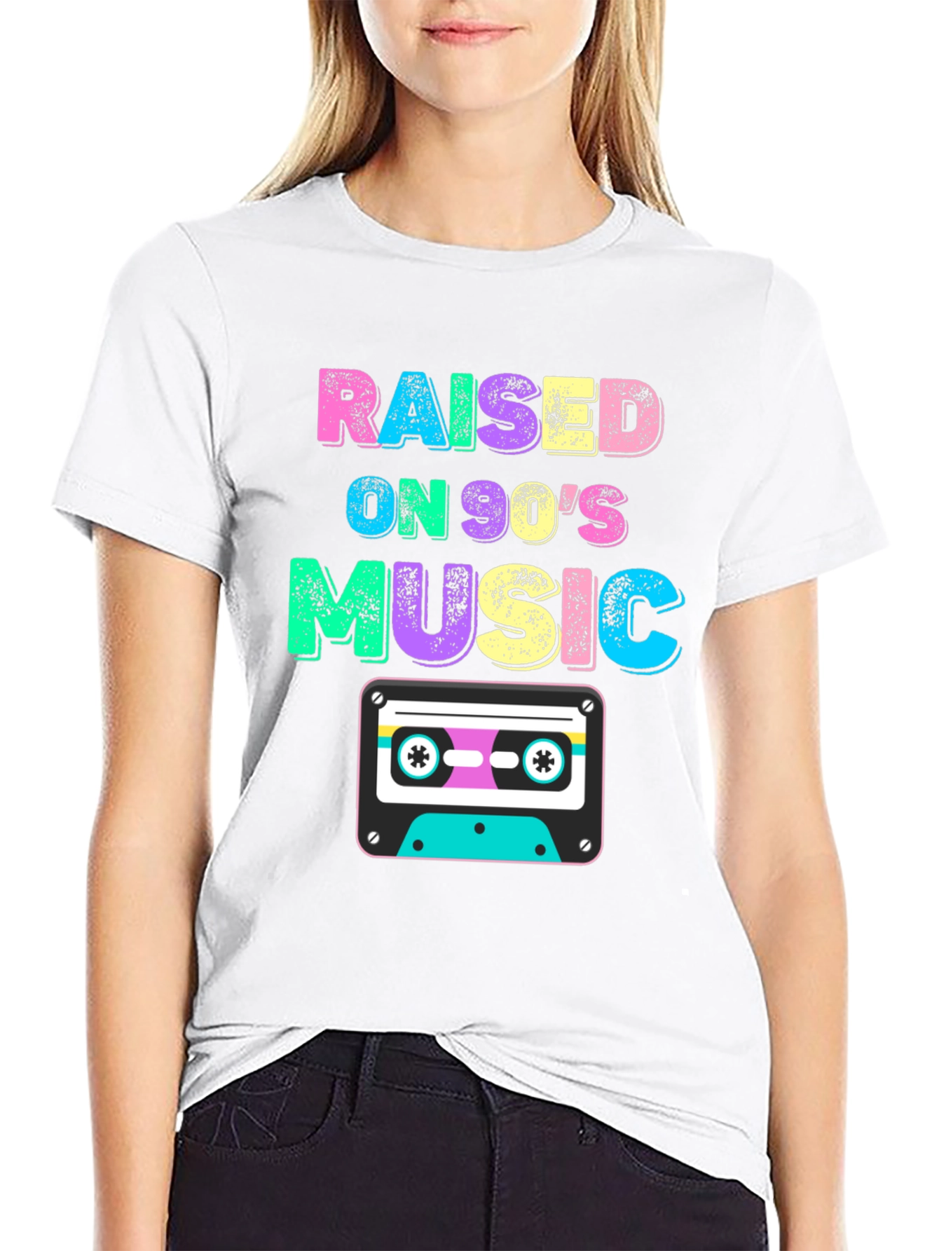 Black Raised on 90's Music Black T-Shirt view 9