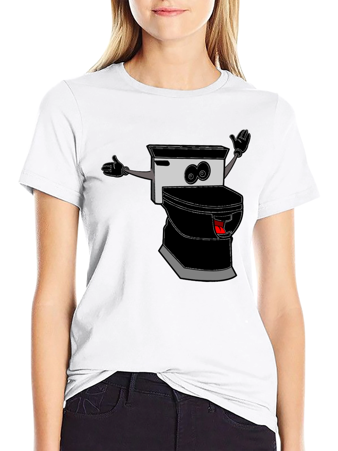 Black Funny Toilet Cartoon Graphic Tee view 9