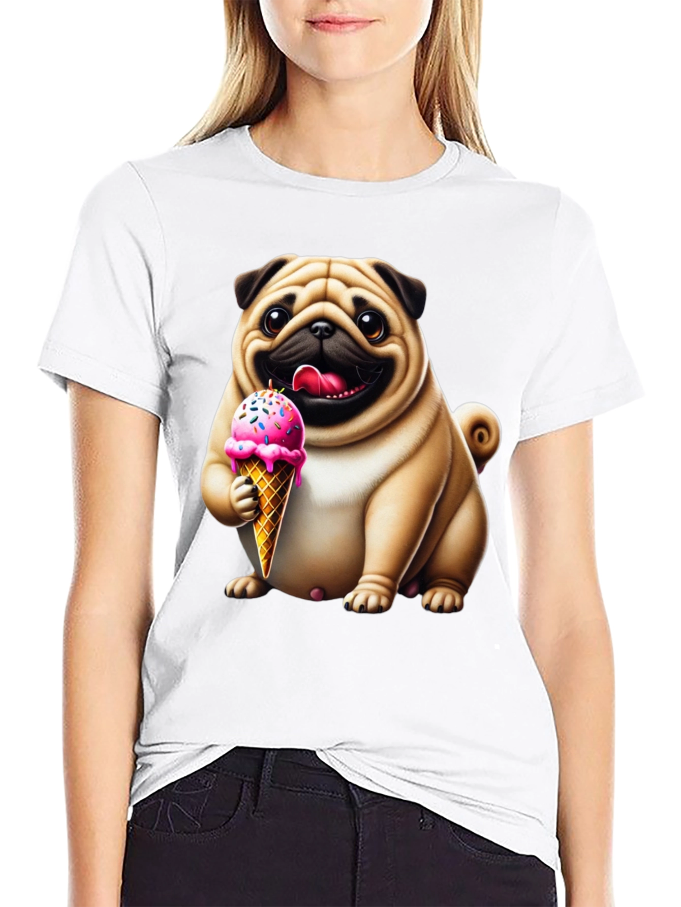 Black Pug Ice Cream T-Shirt - Adorable Dog Tee view 9