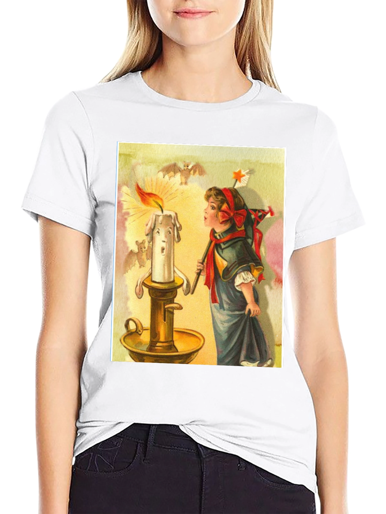 Black Vintage Candle & Girl Graphic Tee view 9