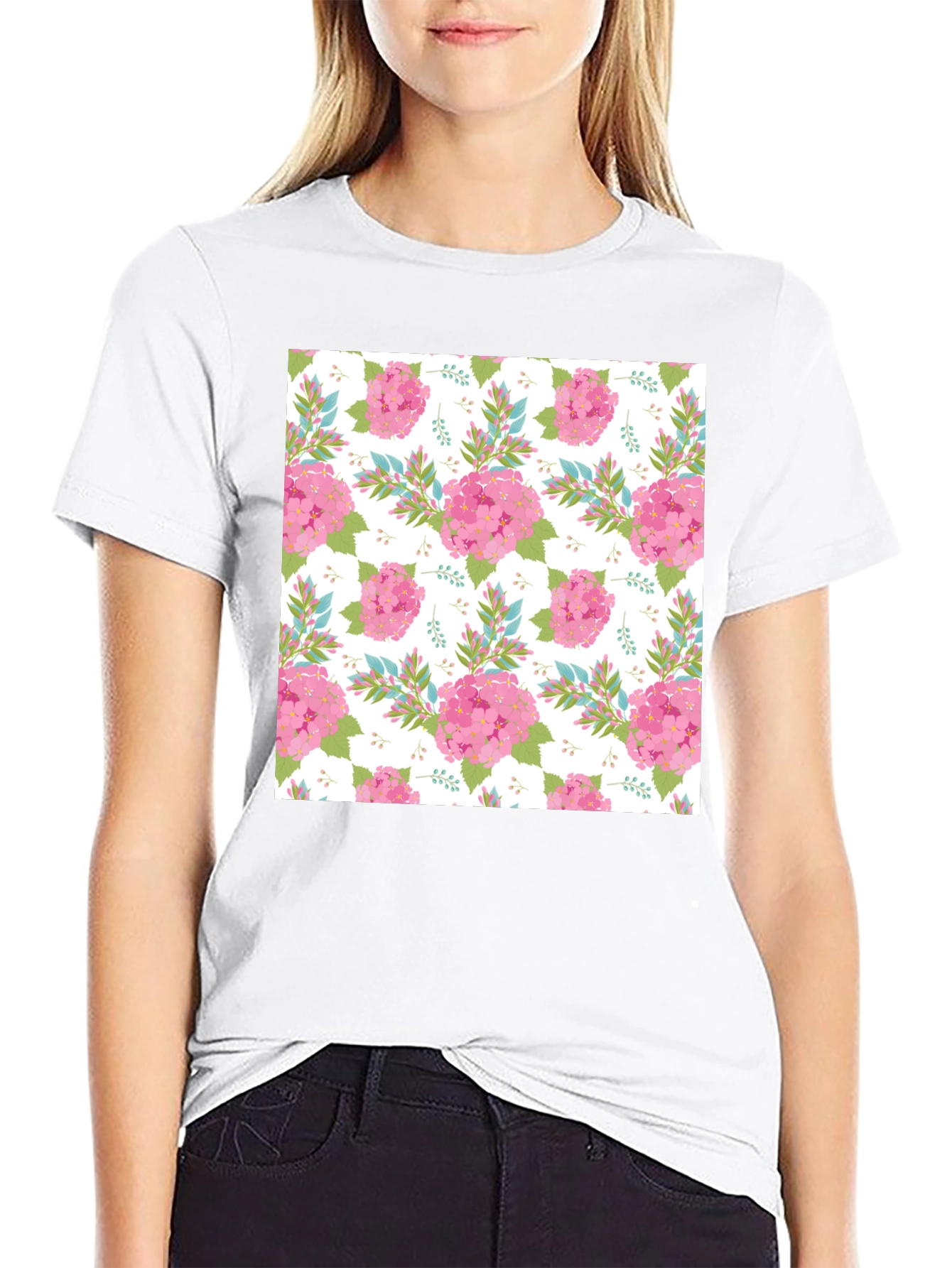 Black Floral Pattern Black T-Shirt view 9