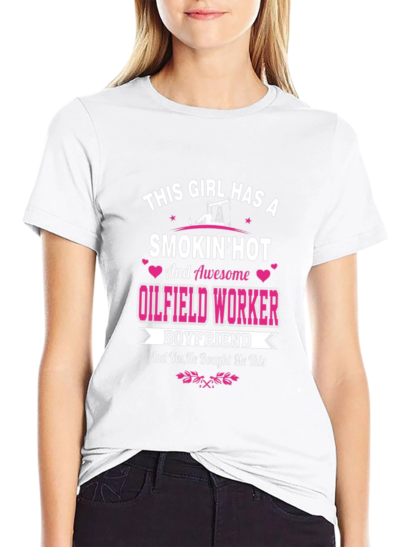 Black Funny Oilfield Worker Boyfriend T-Shirt view 9