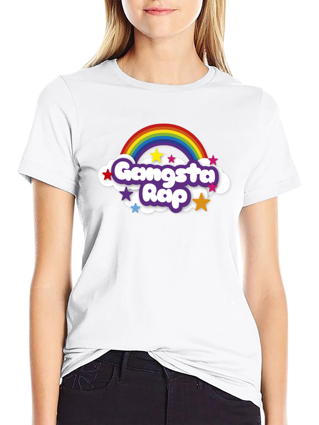 Black Gangsta Rap Rainbow Graphic T-Shirt - Black view 9