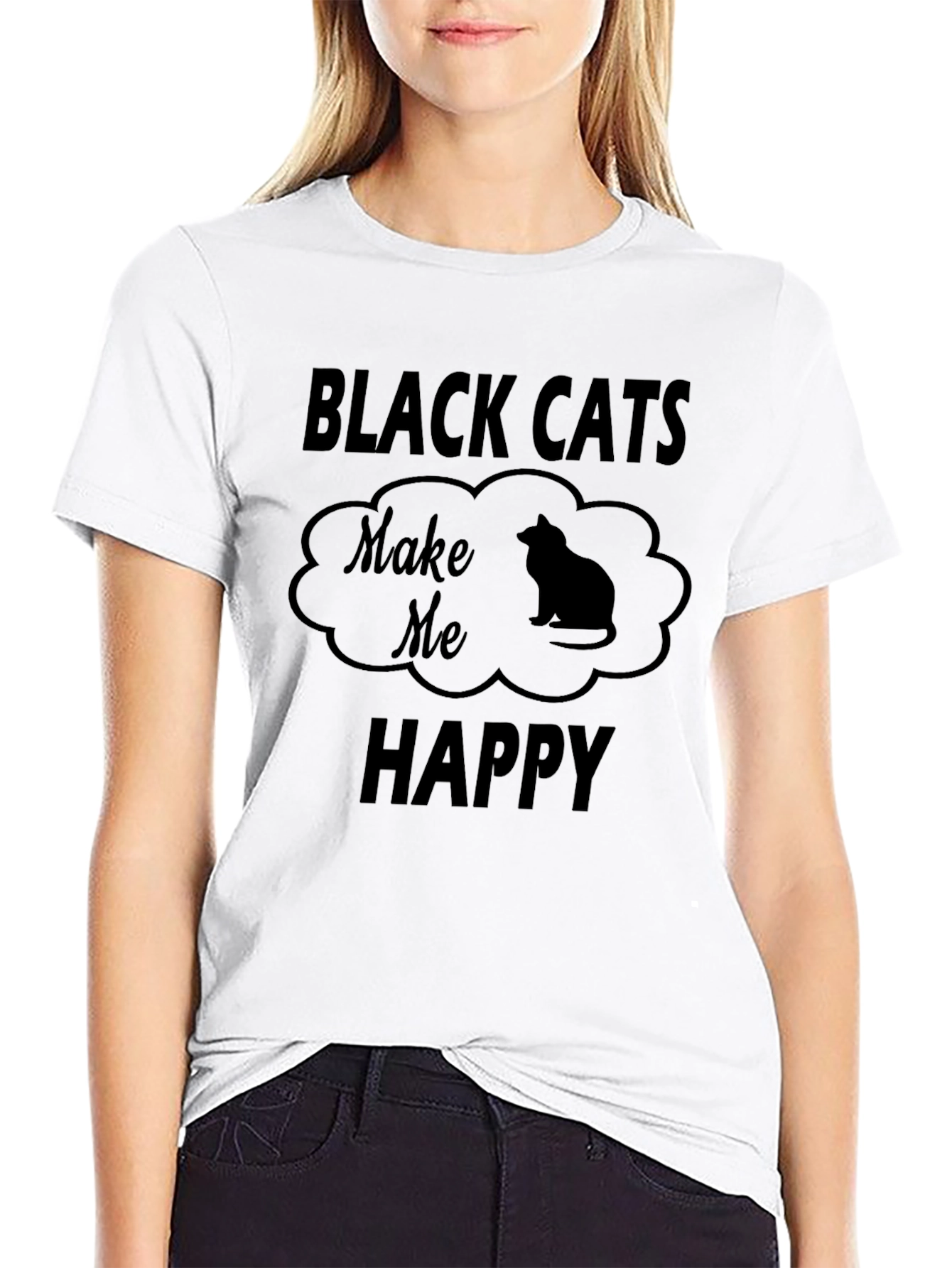 Black Black Cats Make Me Happy Graphic Tee view 9