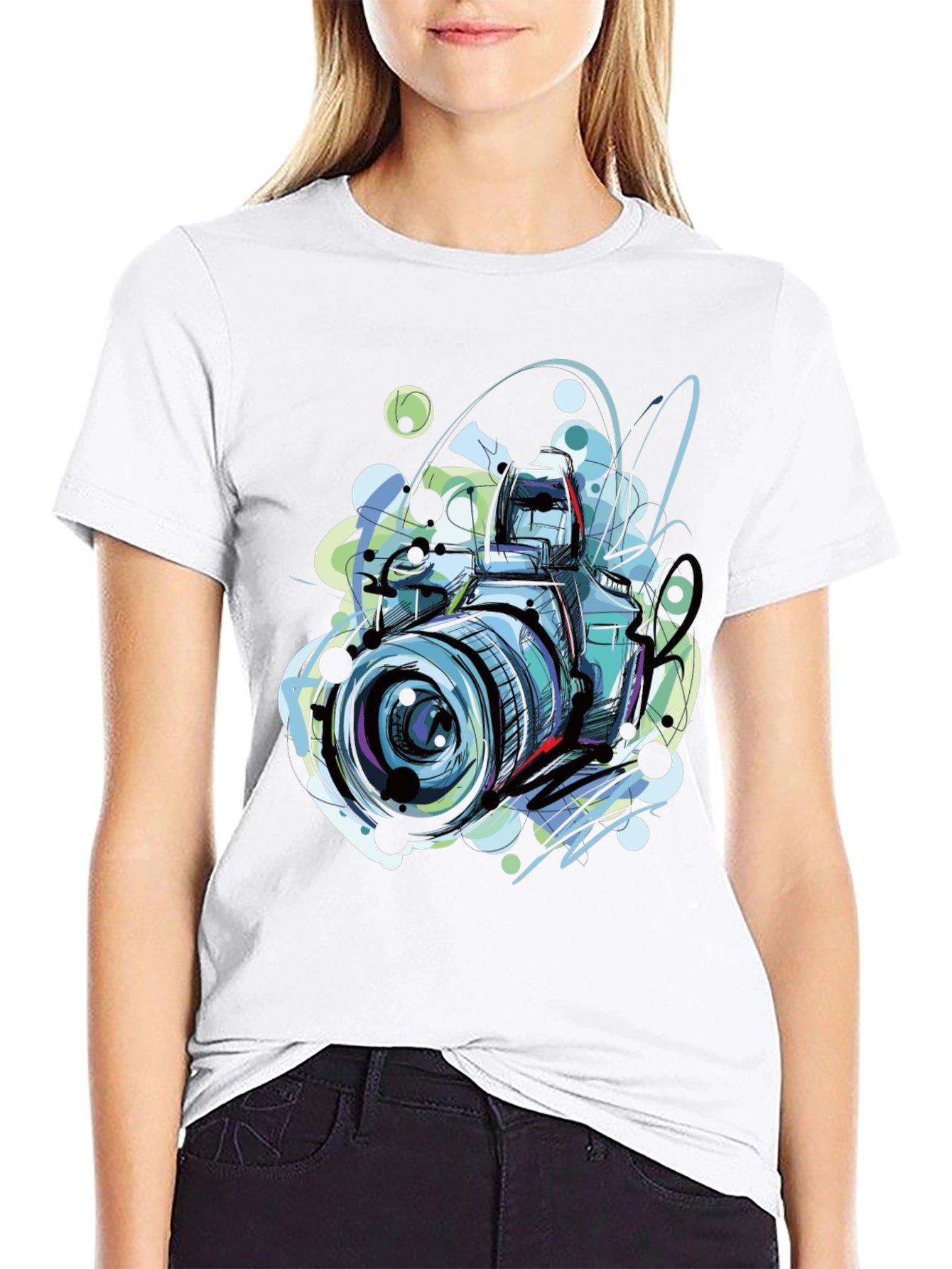 Black Camera Sketch Graphic Tee - Photographer T-Shirt view 9