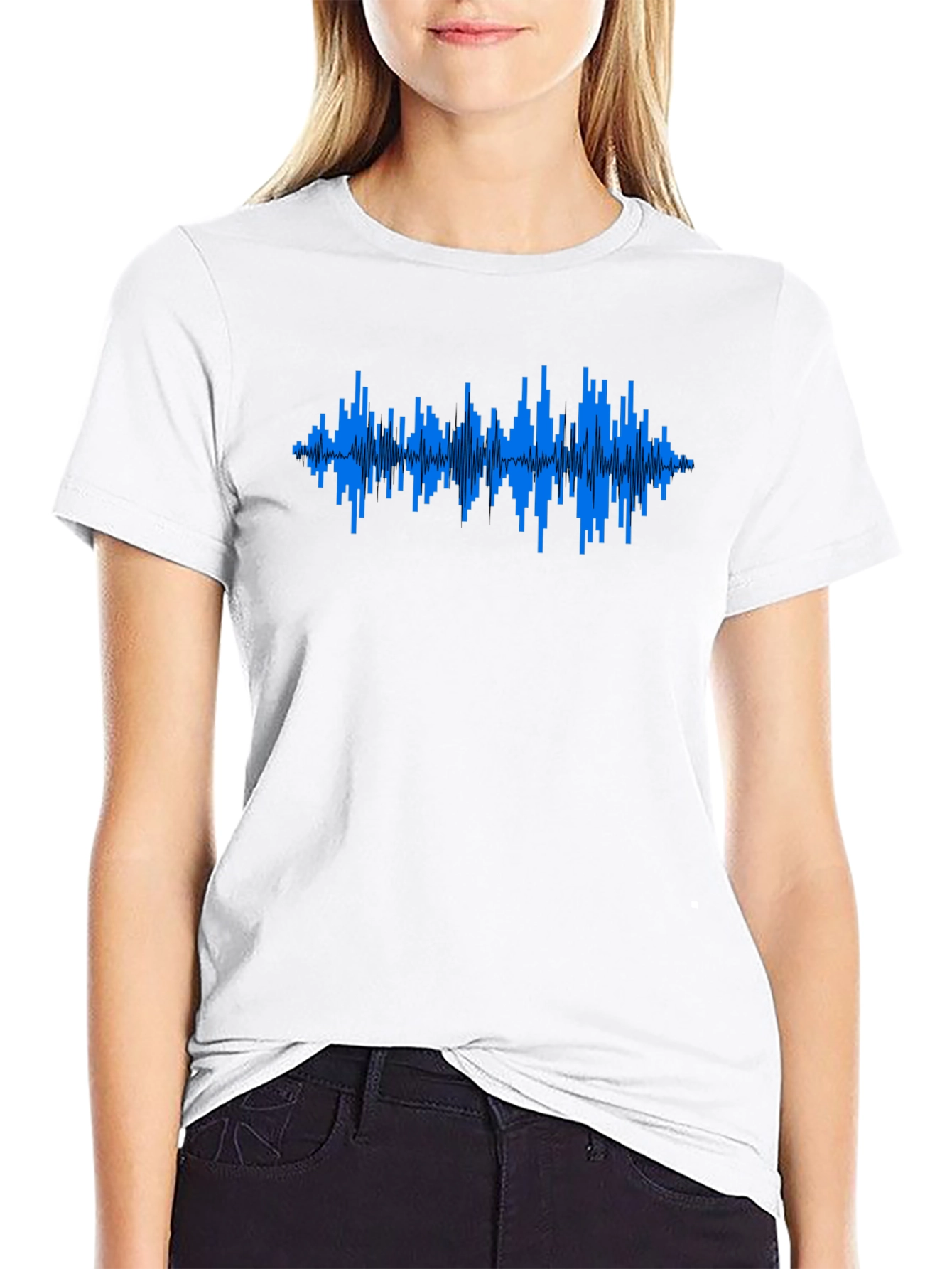 Black Soundwave Graphic T-Shirt - Black Crew Neck Tee view 9