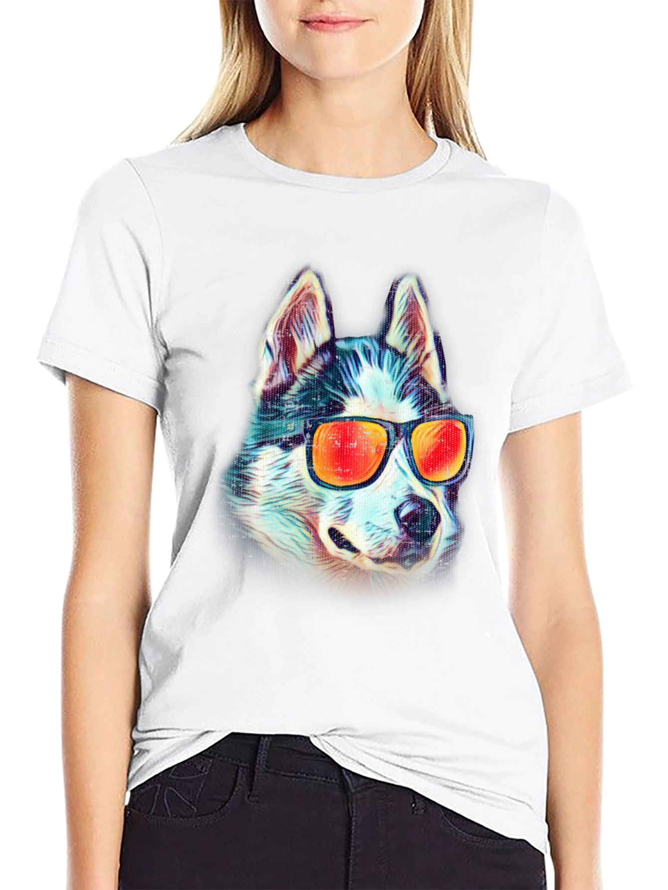 Black Cool Husky Graphic Tee - Black Cotton view 9